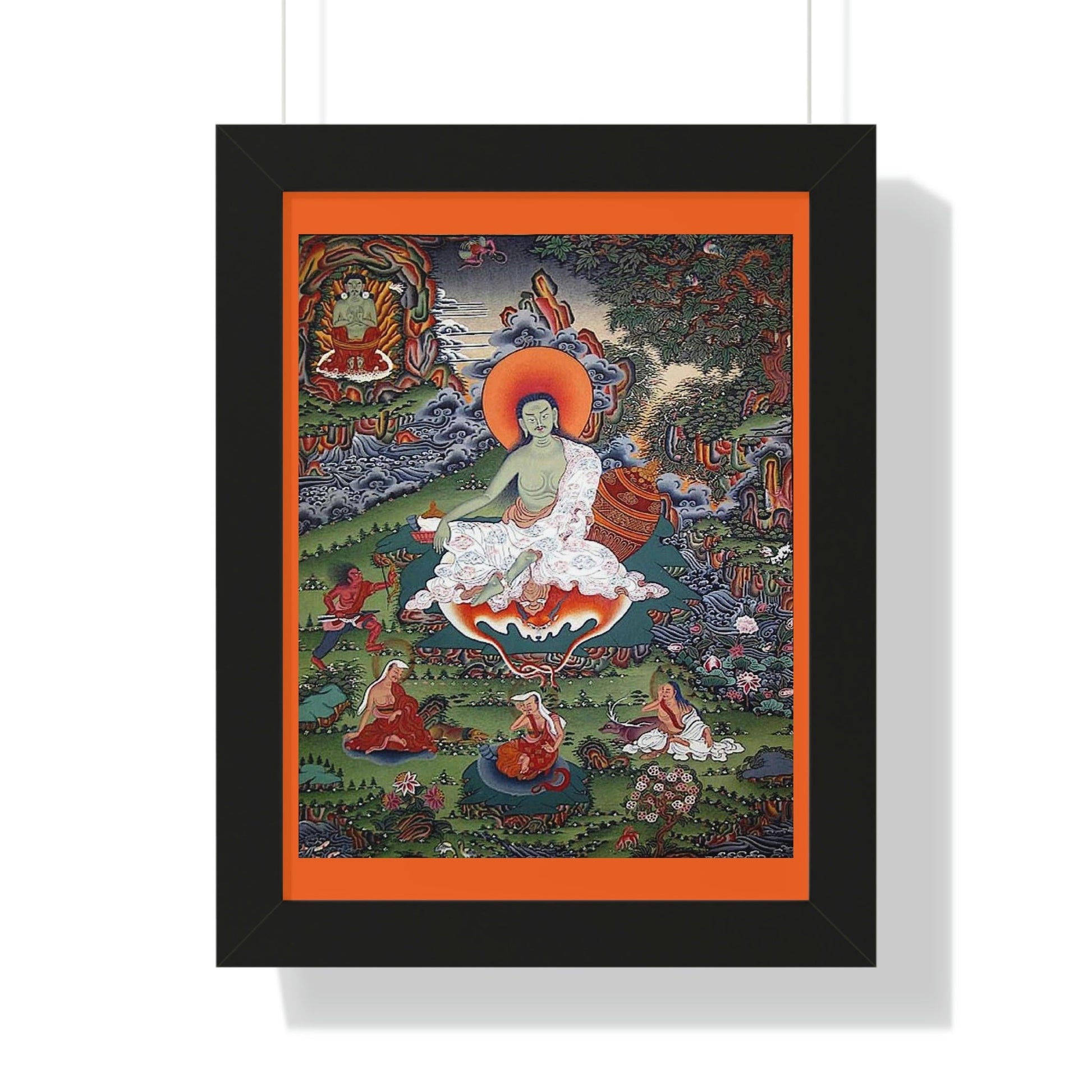 Tibetan Buddhism - Framed Vertical Poster - Realized Buddhist - MahaSiddha Milarepa - Tibet - Print in USA - Green Forest Home