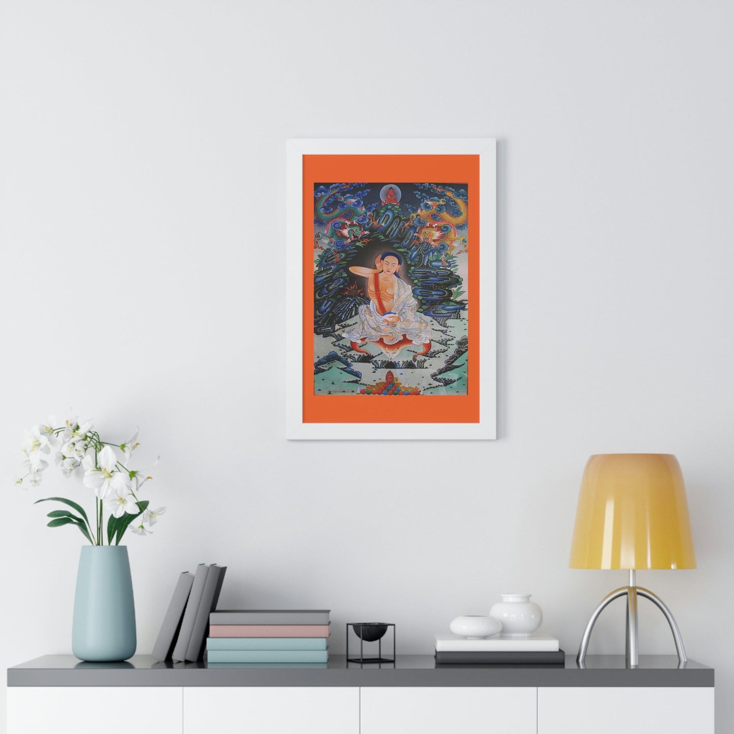 Tibetan Buddhism - Framed Vertical Poster - Realized Buddhist - MahaSiddha Milarepa - Tibet - Print in USA - Green Forest Home