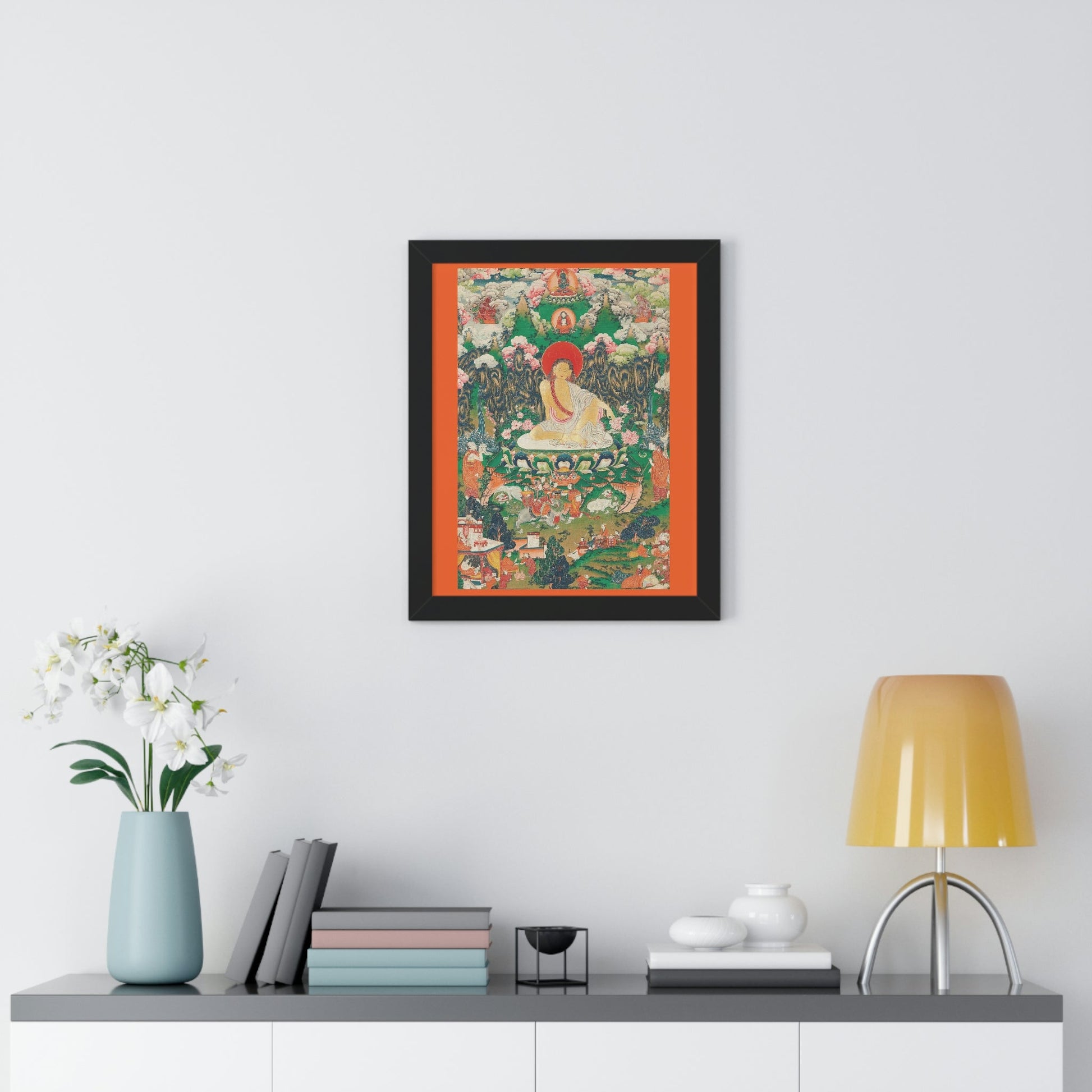 Tibetan Buddhism - Framed Vertical Poster - Realized Buddhist - MahaSiddha Milarepa - Tibet - Print in USA - Green Forest Home