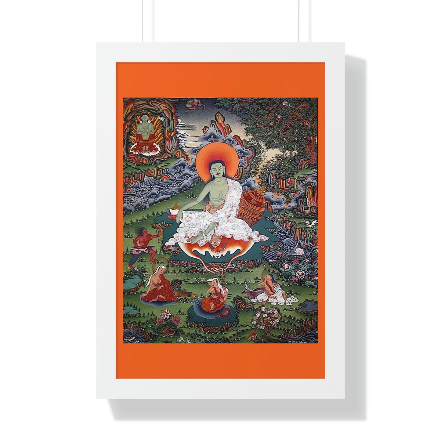 Tibetan Buddhism - Framed Vertical Poster - Realized Buddhist - MahaSiddha Milarepa - Tibet - Print in USA - Green Forest Home