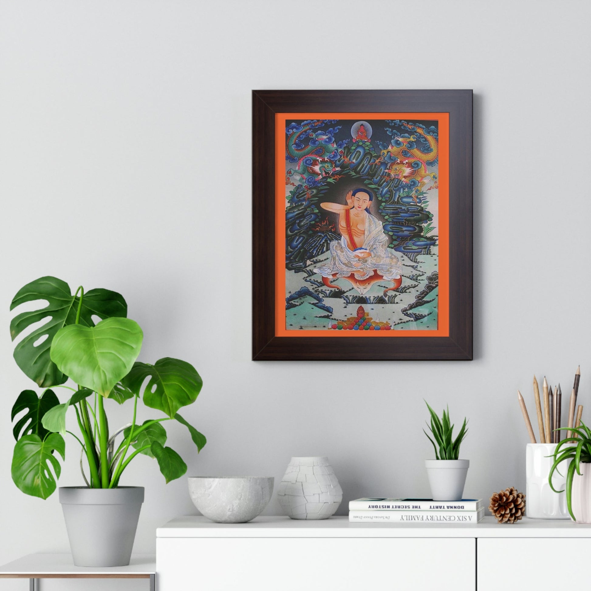 Tibetan Buddhism - Framed Vertical Poster - Realized Buddhist - MahaSiddha Milarepa - Tibet - Print in USA - Green Forest Home