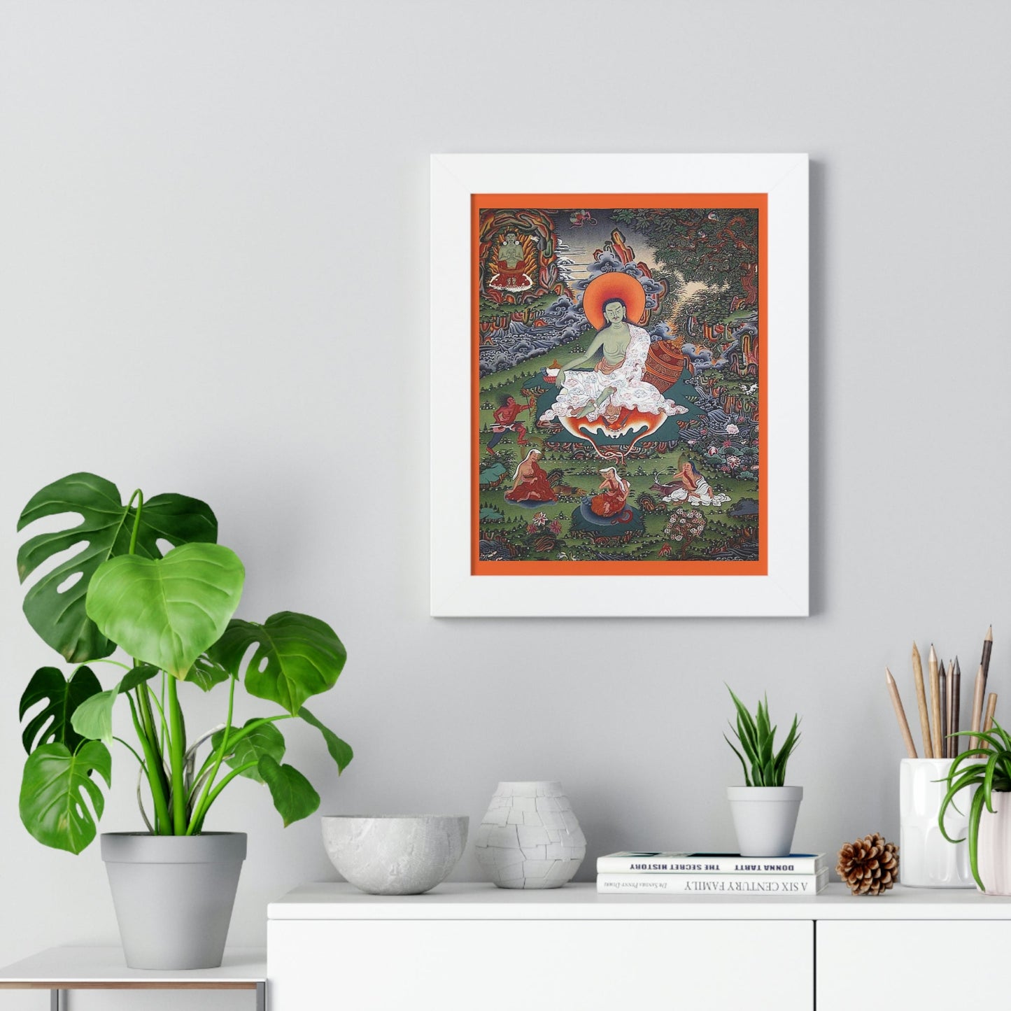 Tibetan Buddhism - Framed Vertical Poster - Realized Buddhist - MahaSiddha Milarepa - Tibet - Print in USA - Green Forest Home