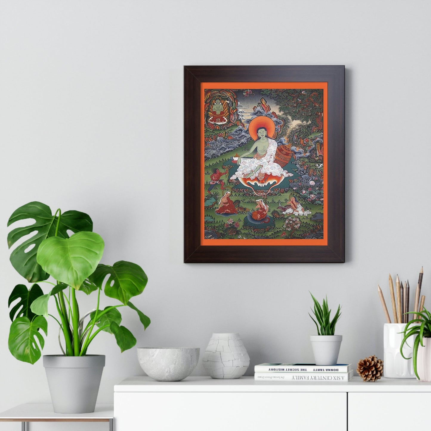 Tibetan Buddhism - Framed Vertical Poster - Realized Buddhist - MahaSiddha Milarepa - Tibet - Print in USA - Green Forest Home