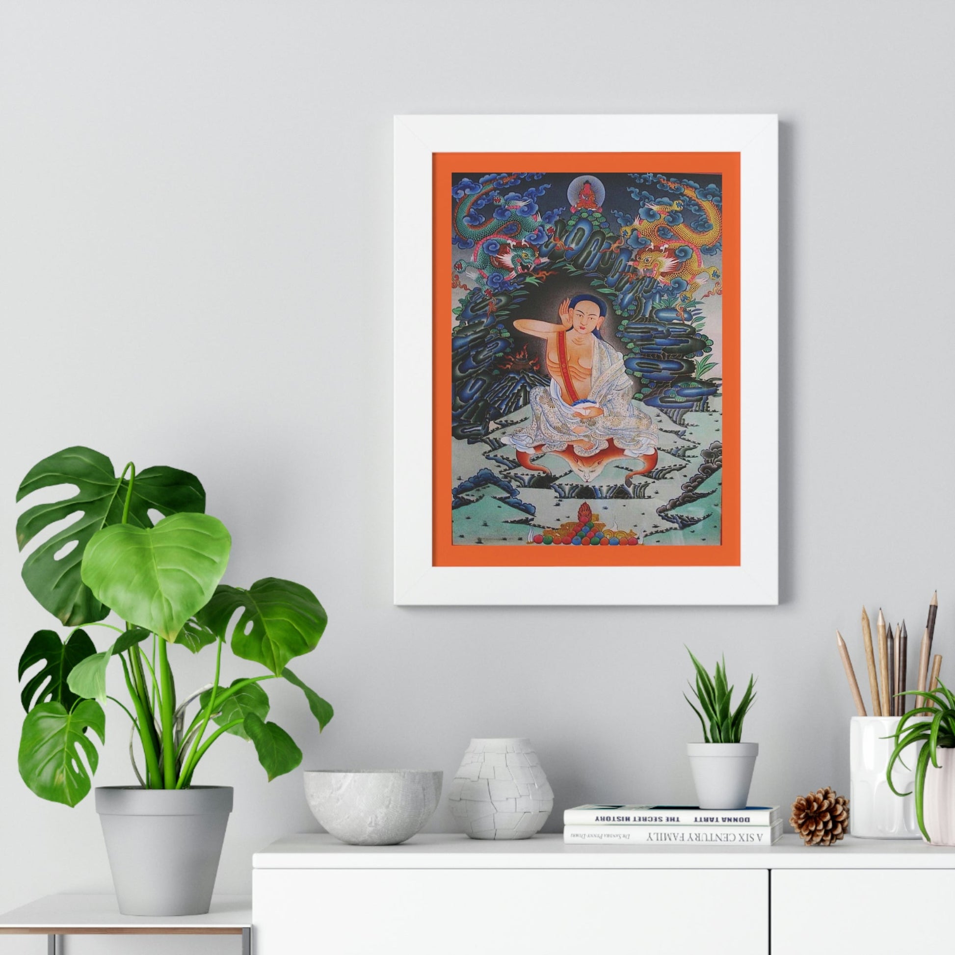 Tibetan Buddhism - Framed Vertical Poster - Realized Buddhist - MahaSiddha Milarepa - Tibet - Print in USA - Green Forest Home