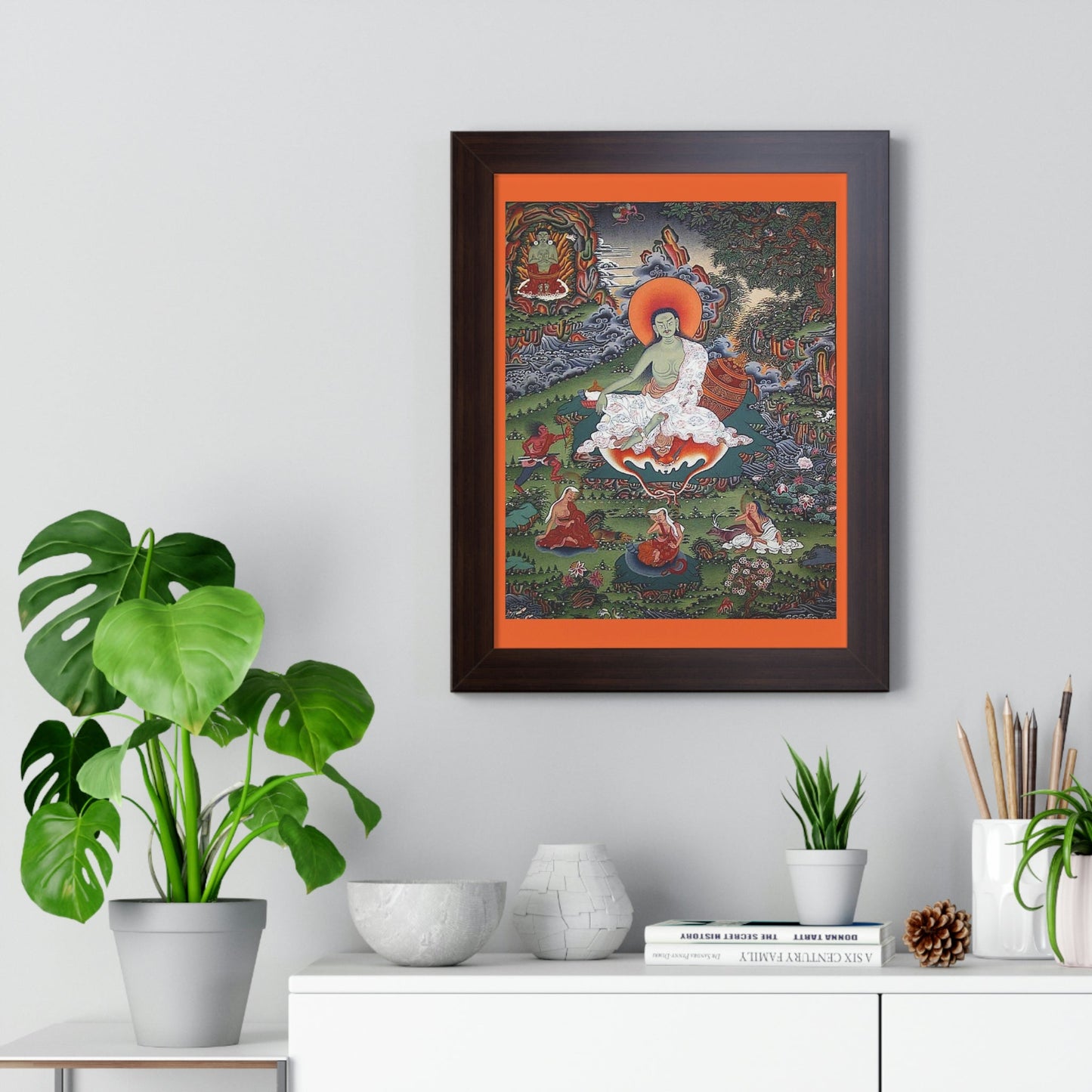 Tibetan Buddhism - Framed Vertical Poster - Realized Buddhist - MahaSiddha Milarepa - Tibet - Print in USA - Green Forest Home