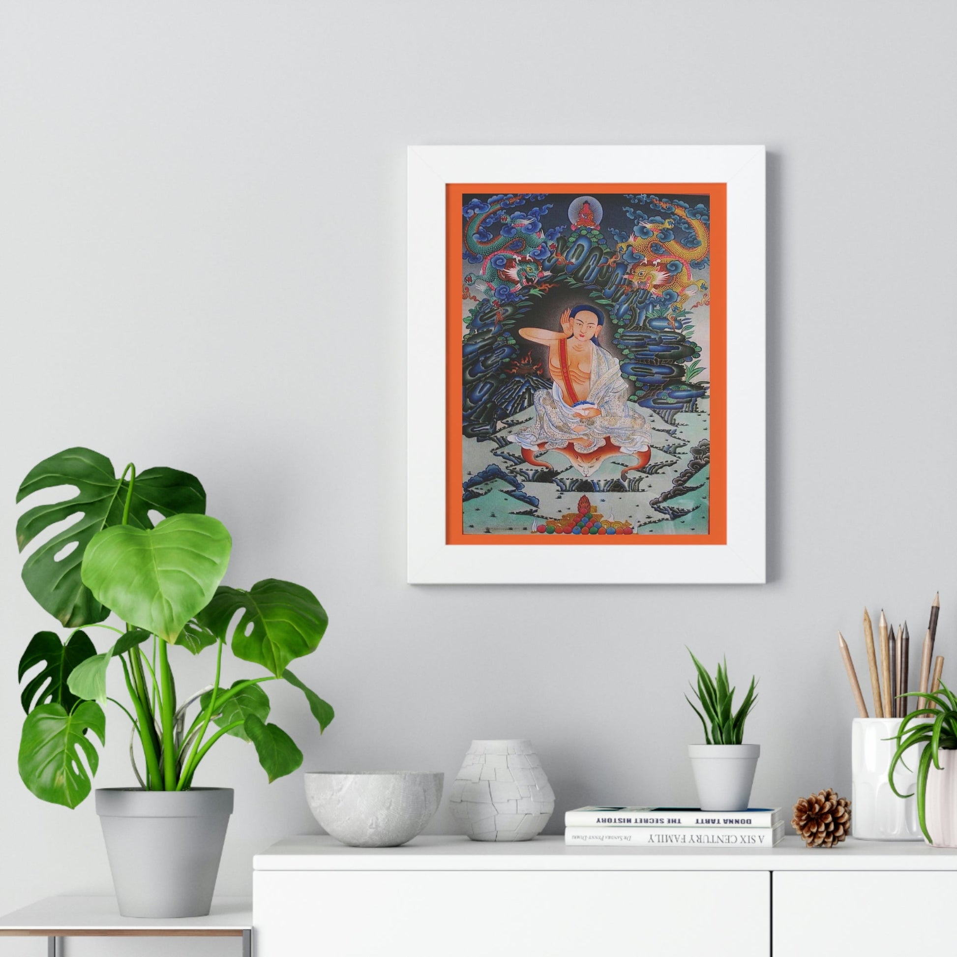 Tibetan Buddhism - Framed Vertical Poster - Realized Buddhist - MahaSiddha Milarepa - Tibet - Print in USA - Green Forest Home