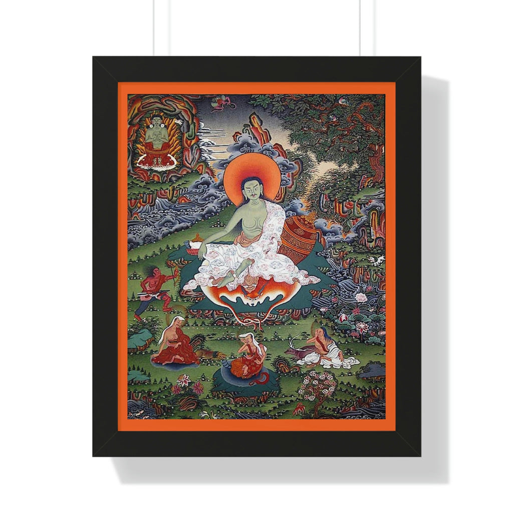 Tibetan Buddhism - Framed Vertical Poster - Realized Buddhist - MahaSiddha Milarepa - Tibet - Print in USA - Green Forest Home