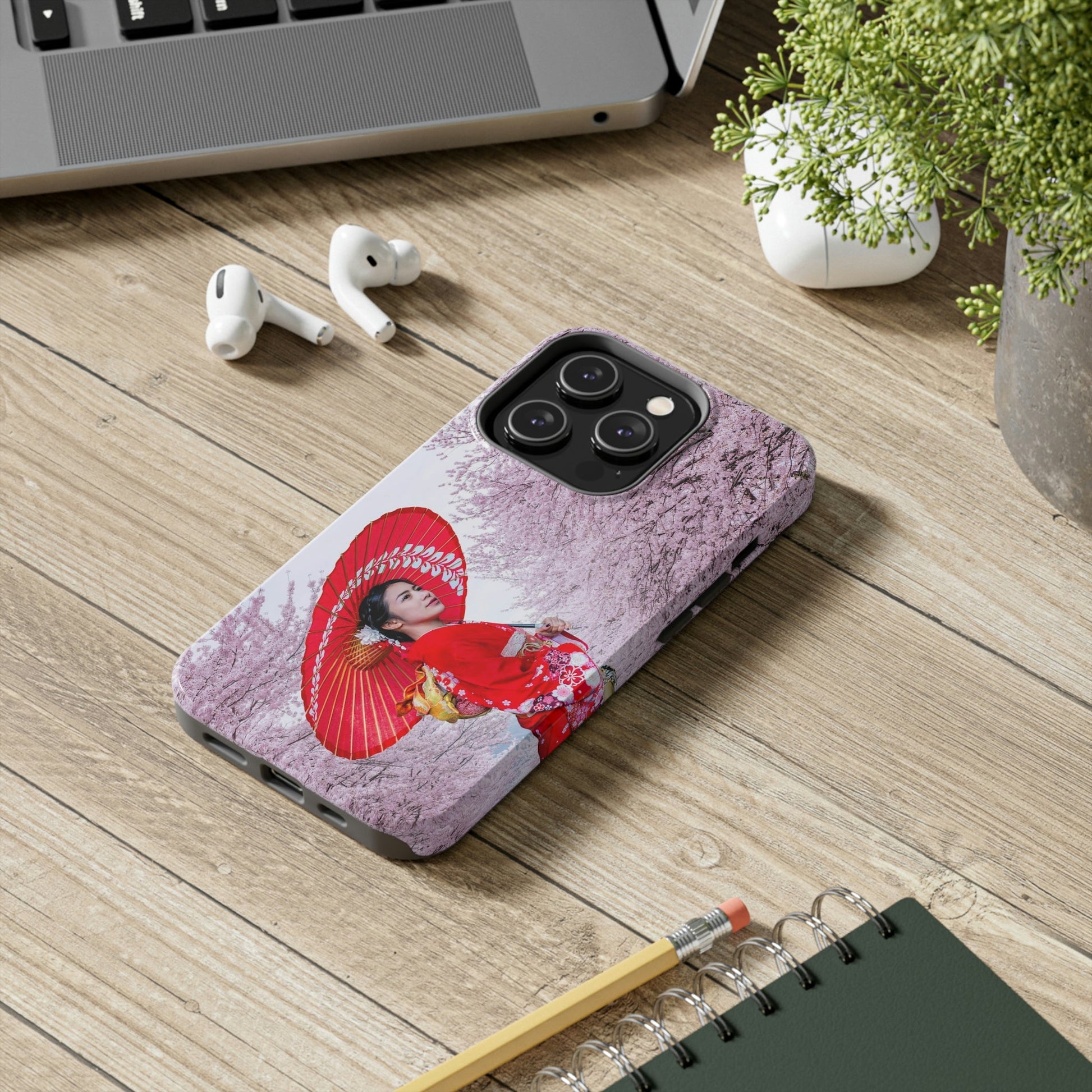 Tough Phone Cases, Case-Mate - Woman wearing Japanese traditional kimono and cherry blossom background in spring, Japan - Made in USA - Green Forest Home