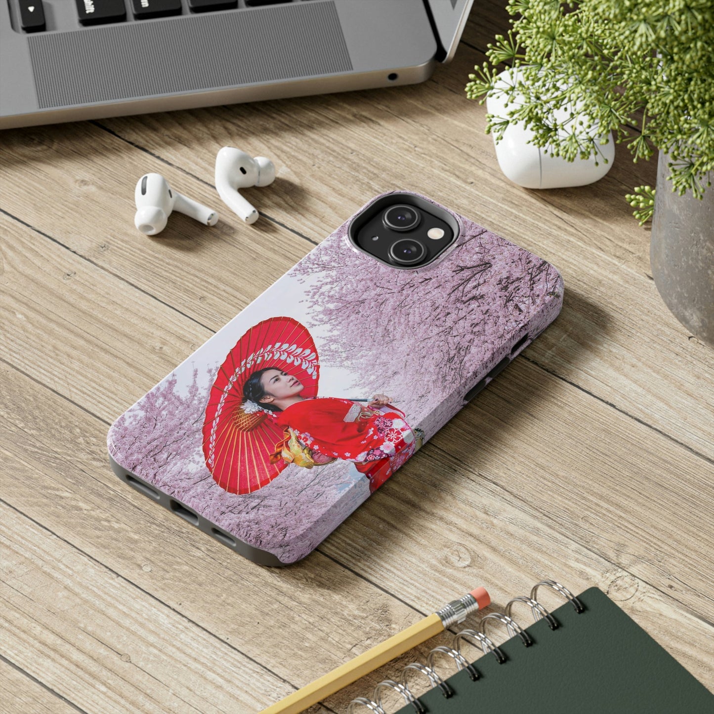 Tough Phone Cases, Case-Mate - Woman wearing Japanese traditional kimono and cherry blossom background in spring, Japan - Made in USA - Green Forest Home