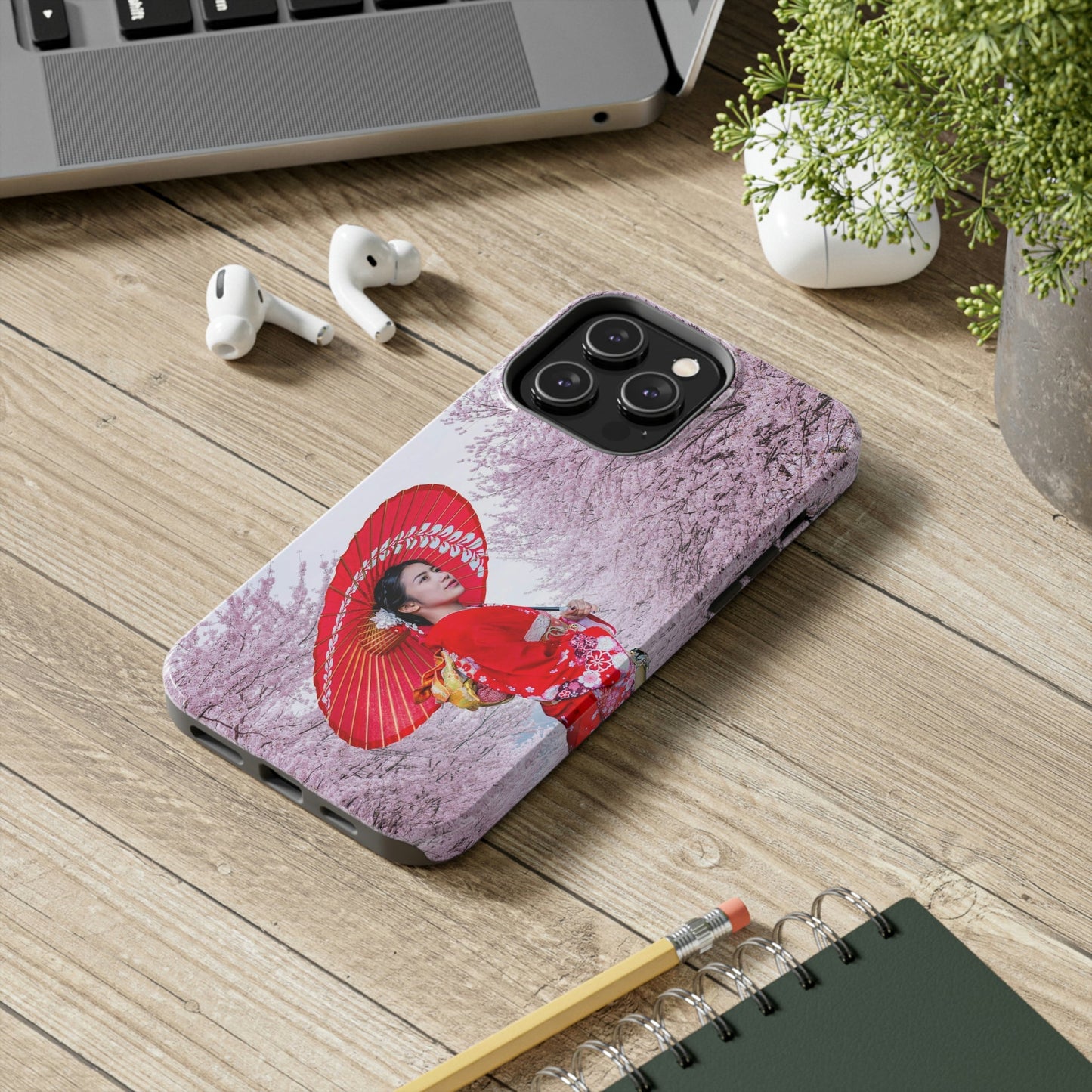 Tough Phone Cases, Case-Mate - Woman wearing Japanese traditional kimono and cherry blossom background in spring, Japan - Made in USA - Green Forest Home