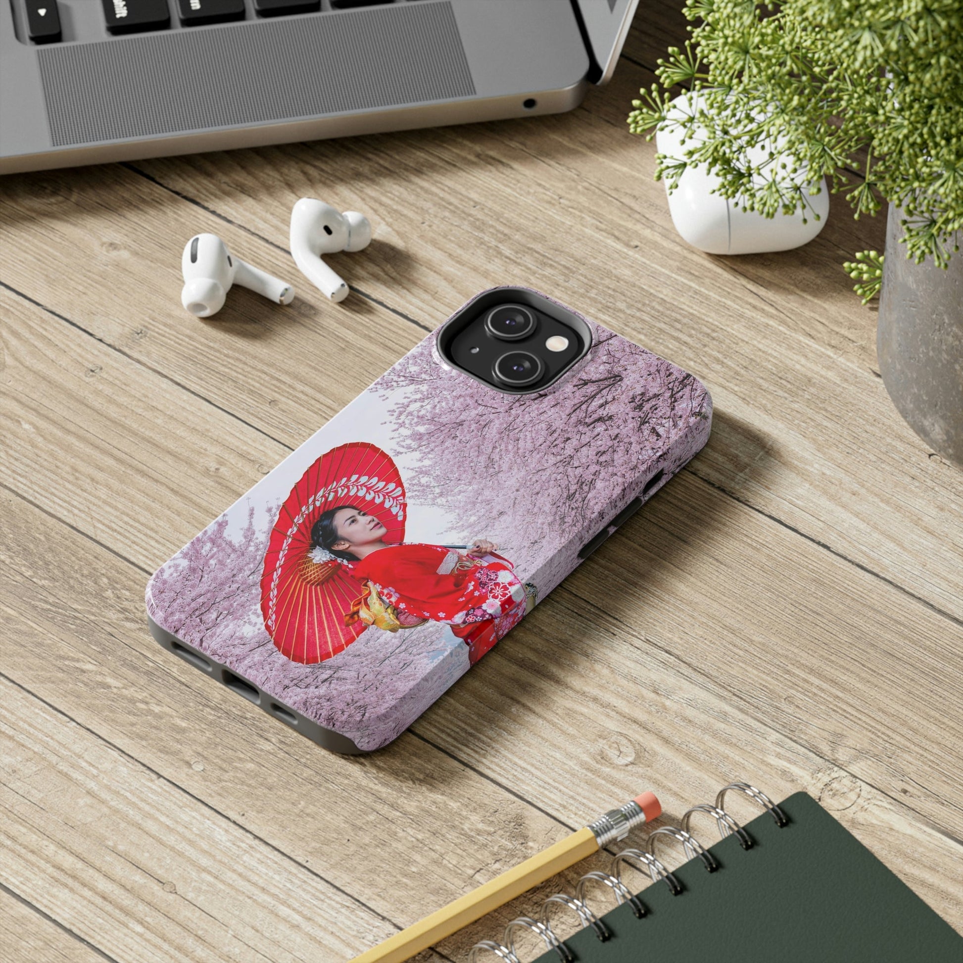 Tough Phone Cases, Case-Mate - Woman wearing Japanese traditional kimono and cherry blossom background in spring, Japan - Made in USA - Green Forest Home