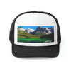 Trucker Caps - printed in Canada - British Columbia. Canada. Mountains and Emerald Lake in the Canadian Rockies - Green Forest Home