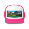 Trucker Caps - printed in Canada - British Columbia. Canada. Mountains and Emerald Lake in the Canadian Rockies - Green Forest Home