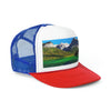 Trucker Caps - printed in Canada - British Columbia. Canada. Mountains and Emerald Lake in the Canadian Rockies - Green Forest Home