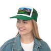 Trucker Caps - printed in Canada - British Columbia. Canada. Mountains and Emerald Lake in the Canadian Rockies - Green Forest Home