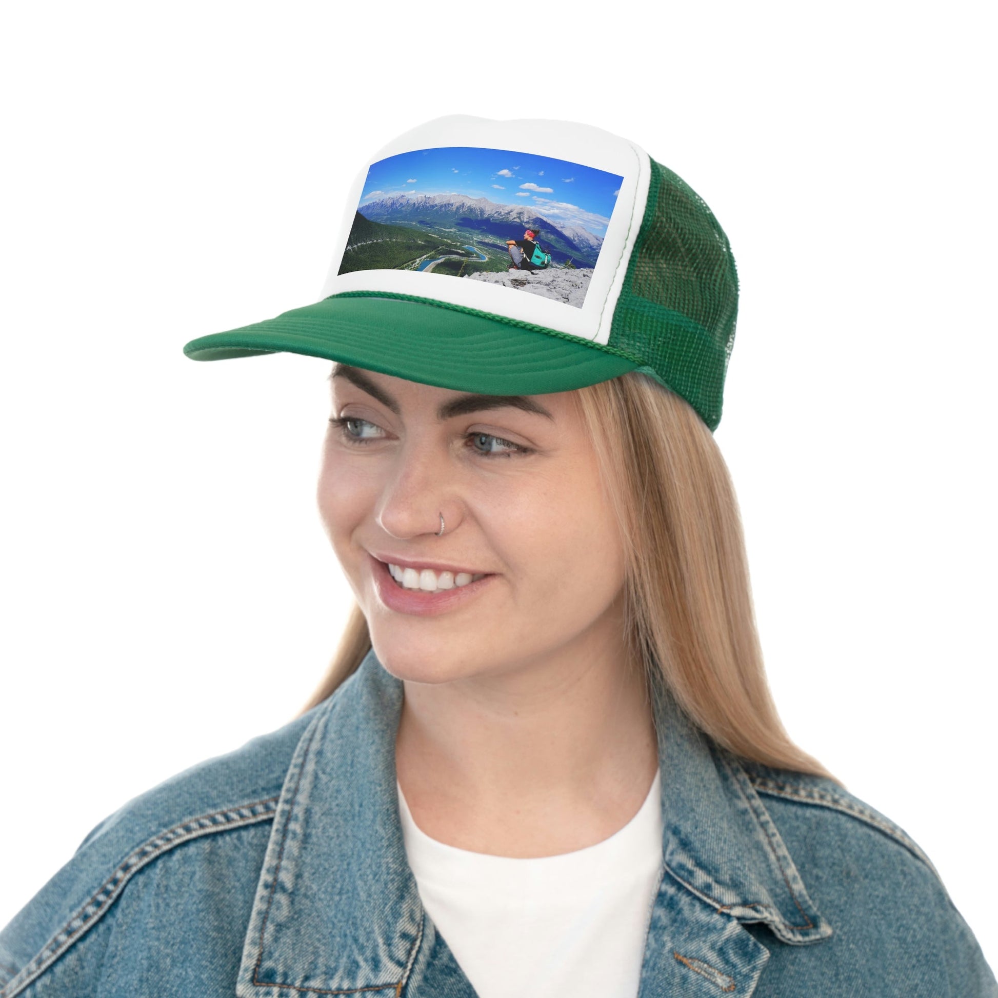 Trucker Caps - Printed in Canada - Moraine lake, Banff national park in the Rocky Mountains, Alberta, Canada - Green Forest Home