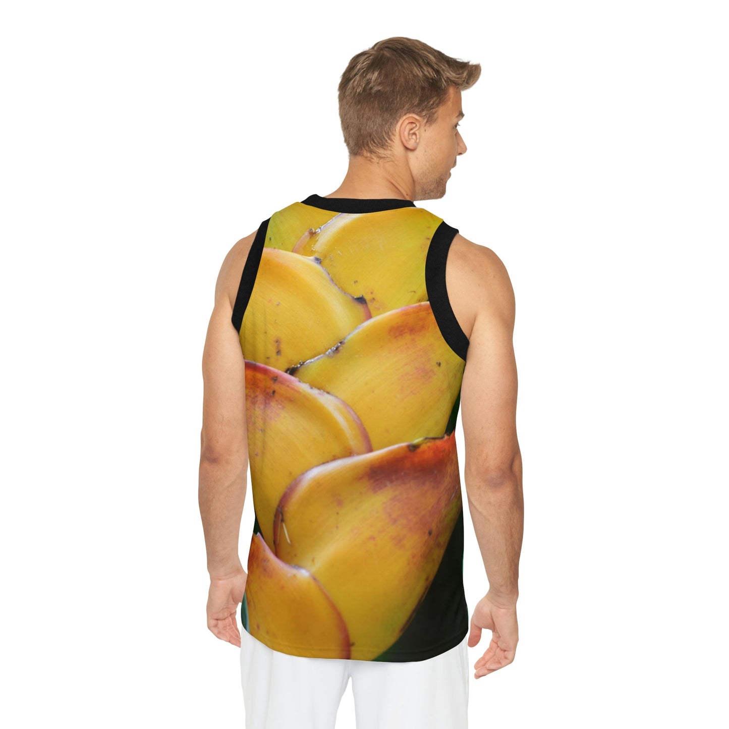 Unisex Basketball Jersey (AOP) - All Over Print - Tropical Heliconia flowers from El Yunque Rainforest Puerto Rico - Made in China - Green Forest Home