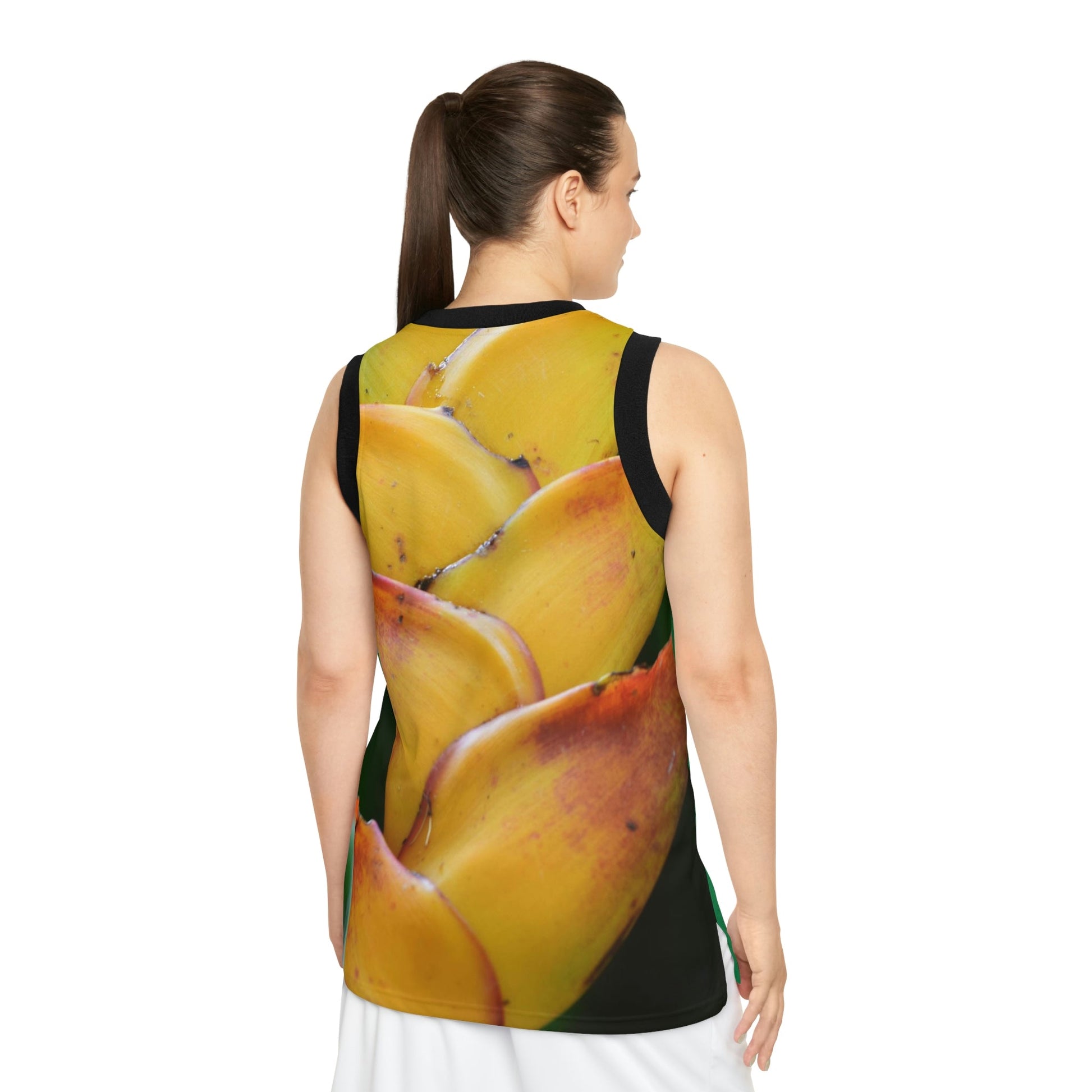 Unisex Basketball Jersey (AOP) - All Over Print - Tropical Heliconia flowers from El Yunque Rainforest Puerto Rico - Made in China - Green Forest Home