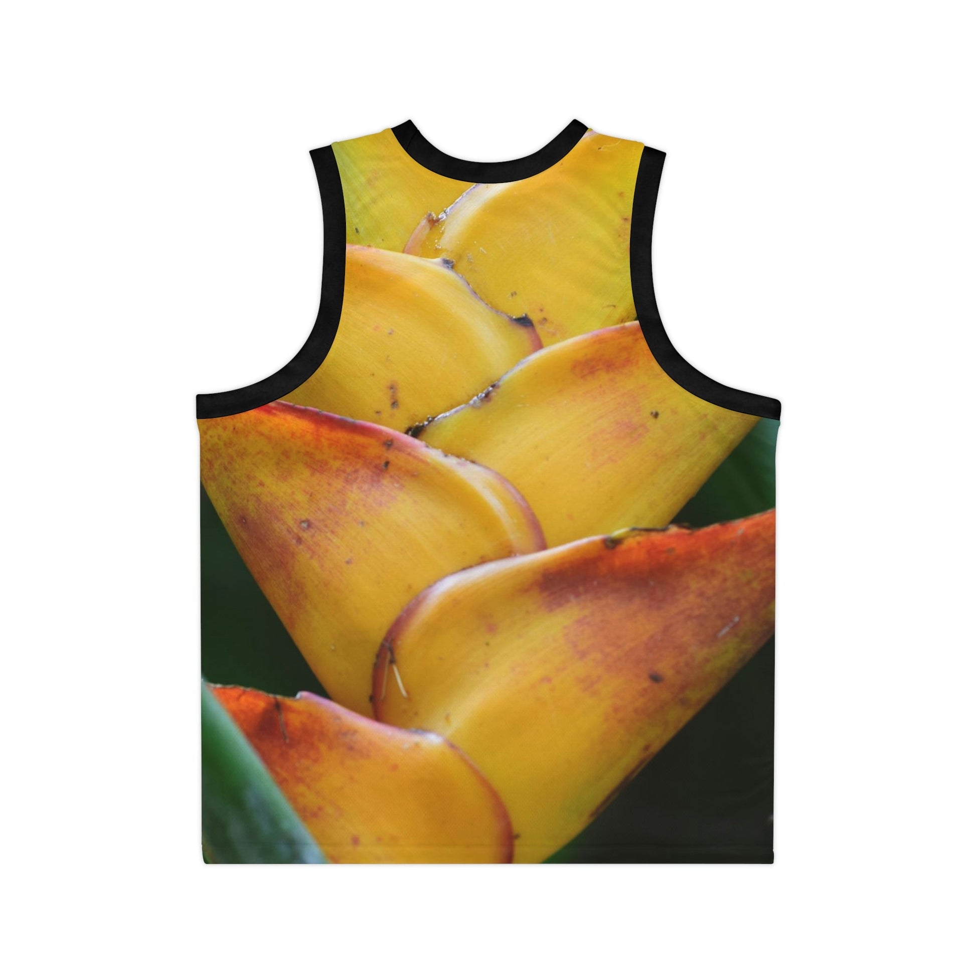 Unisex Basketball Jersey (AOP) - All Over Print - Tropical Heliconia flowers from El Yunque Rainforest Puerto Rico - Made in China - Green Forest Home