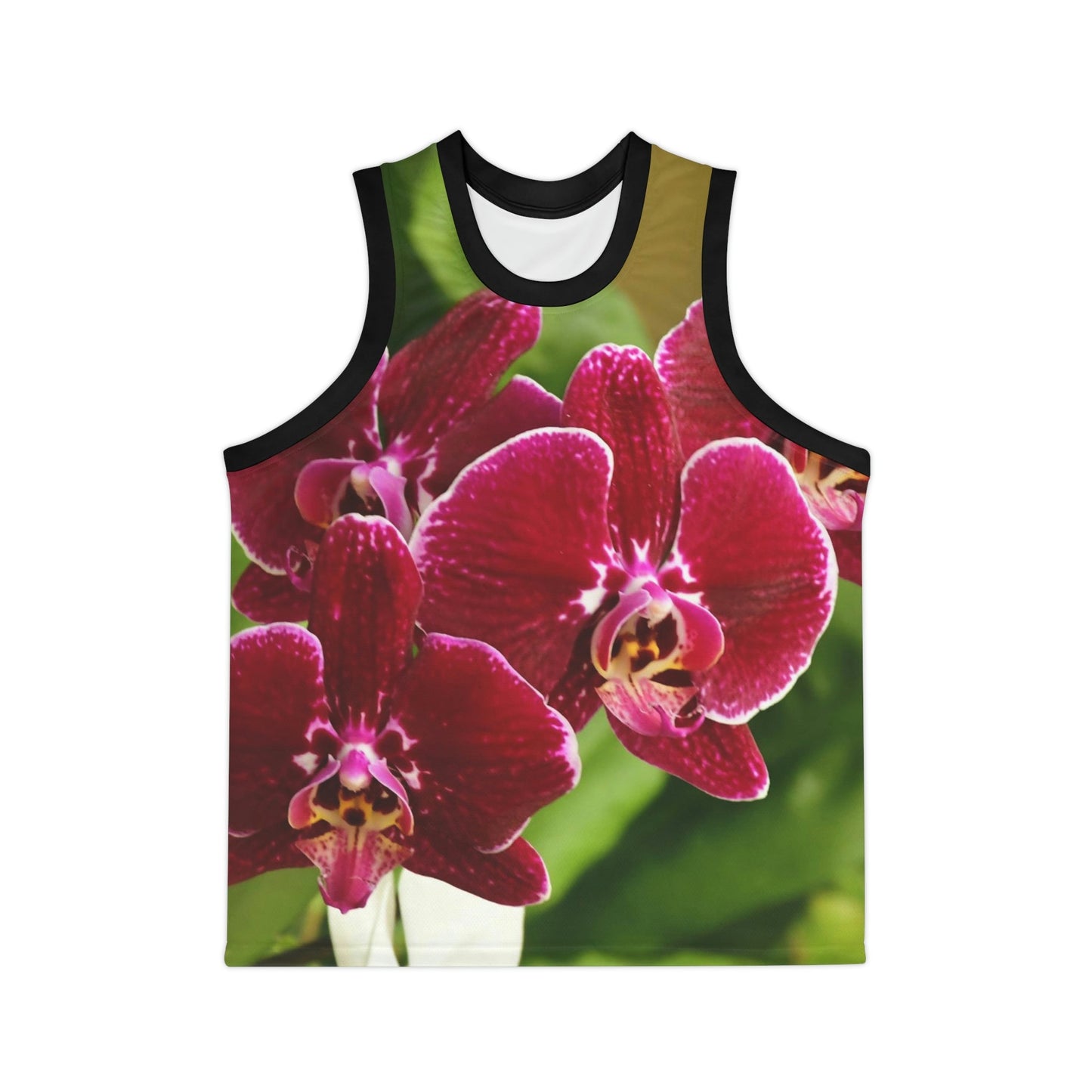 Unisex Basketball Jersey (AOP) - All Over Print - Tropical Orchid flowers from Isabela Puerto Rico - Made in China - Green Forest Home