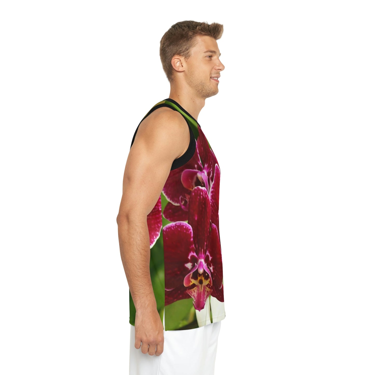 Unisex Basketball Jersey (AOP) - All Over Print - Tropical Orchid flowers from Isabela Puerto Rico - Made in China - Green Forest Home