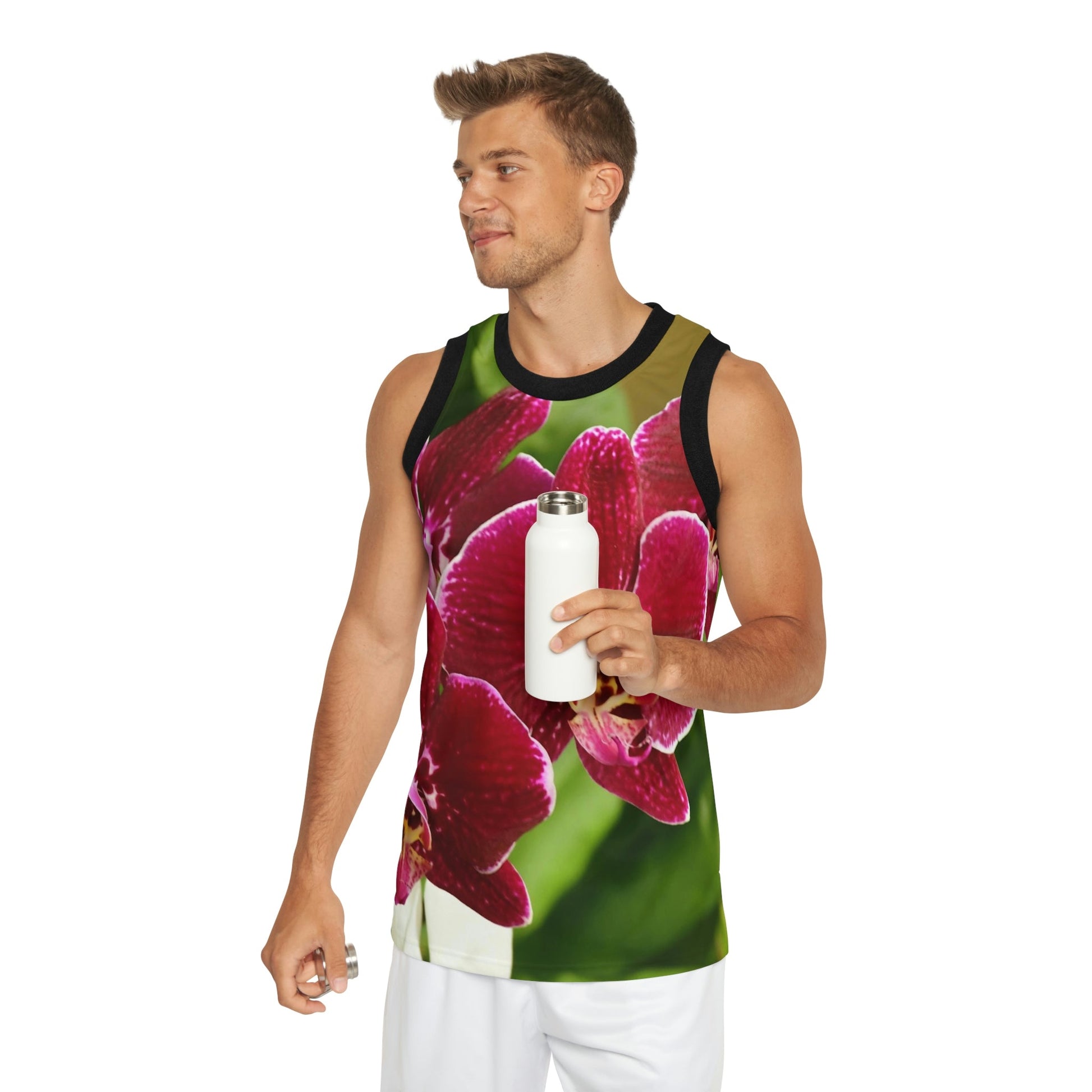 Unisex Basketball Jersey (AOP) - All Over Print - Tropical Orchid flowers from Isabela Puerto Rico - Made in China - Green Forest Home