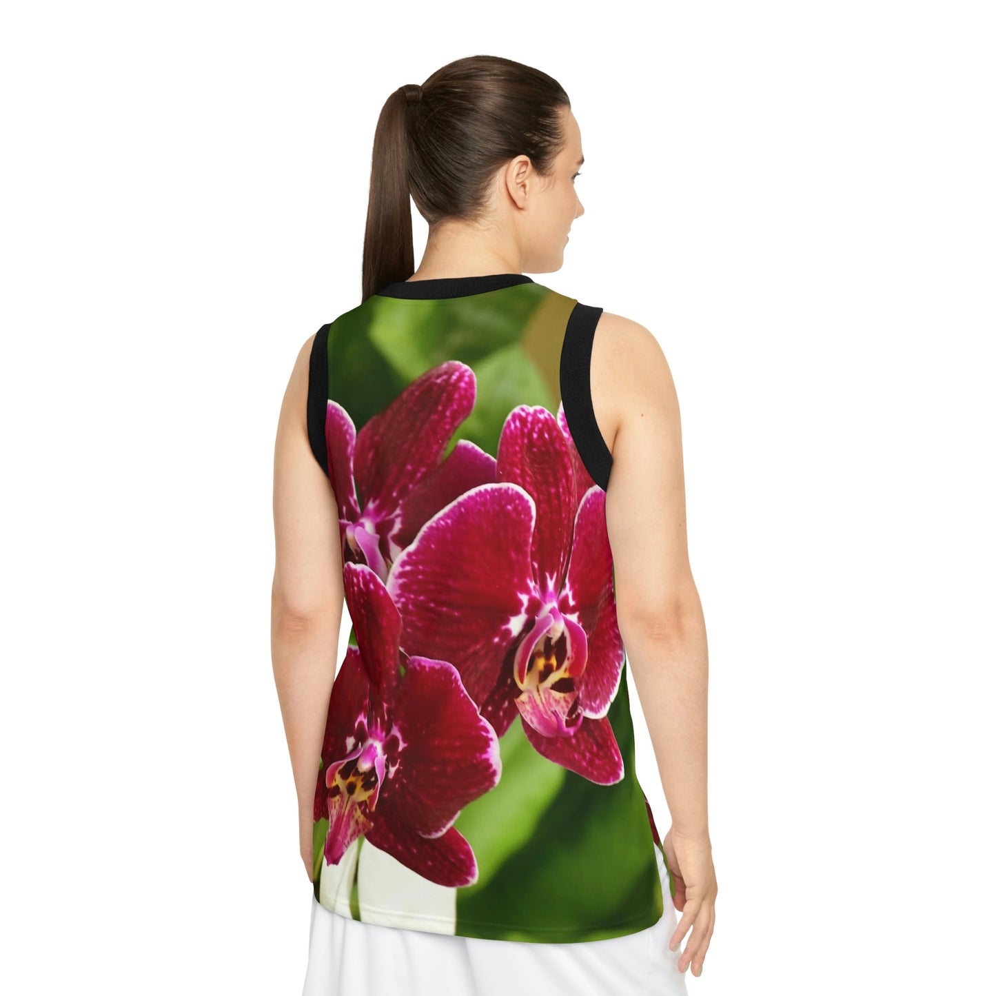 Unisex Basketball Jersey (AOP) - All Over Print - Tropical Orchid flowers from Isabela Puerto Rico - Made in China - Green Forest Home