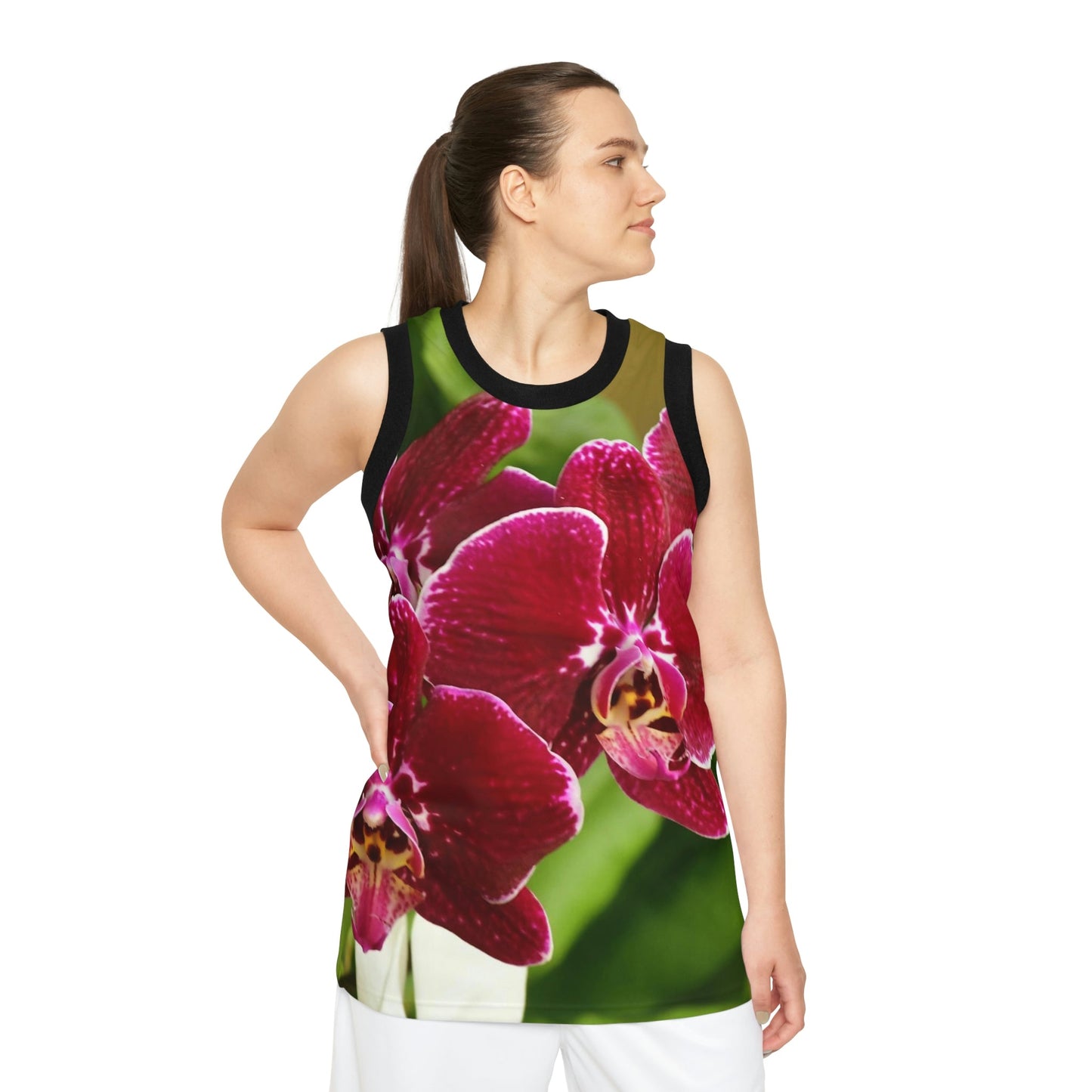 Unisex Basketball Jersey (AOP) - All Over Print - Tropical Orchid flowers from Isabela Puerto Rico - Made in China - Green Forest Home