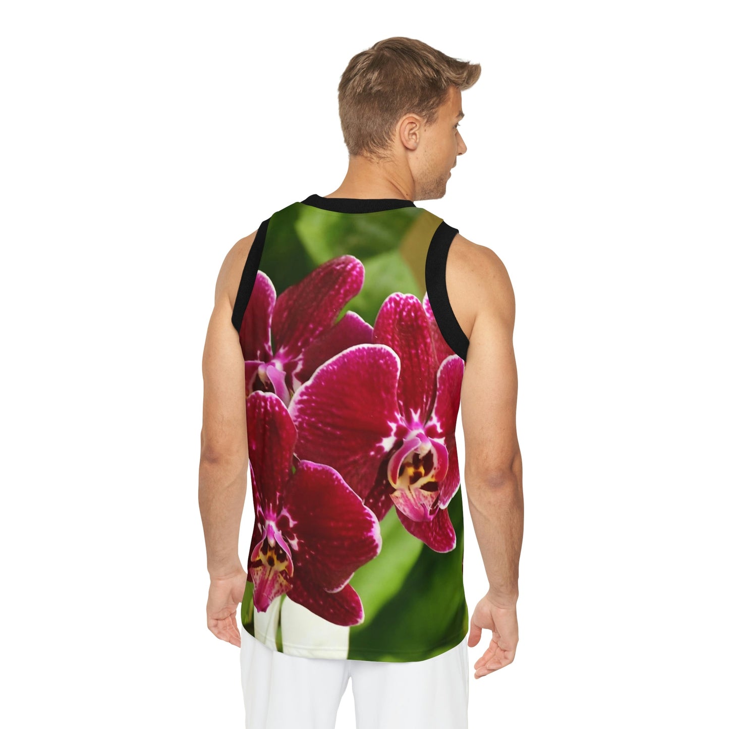 Unisex Basketball Jersey (AOP) - All Over Print - Tropical Orchid flowers from Isabela Puerto Rico - Made in China - Green Forest Home