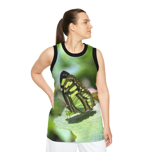 Unisex Basketball Jersey (AOP) - All Over Print - Tropical Plants and Buttefly in El Yunque Rainforest Puerto Rico - Made in China - Green Forest Home