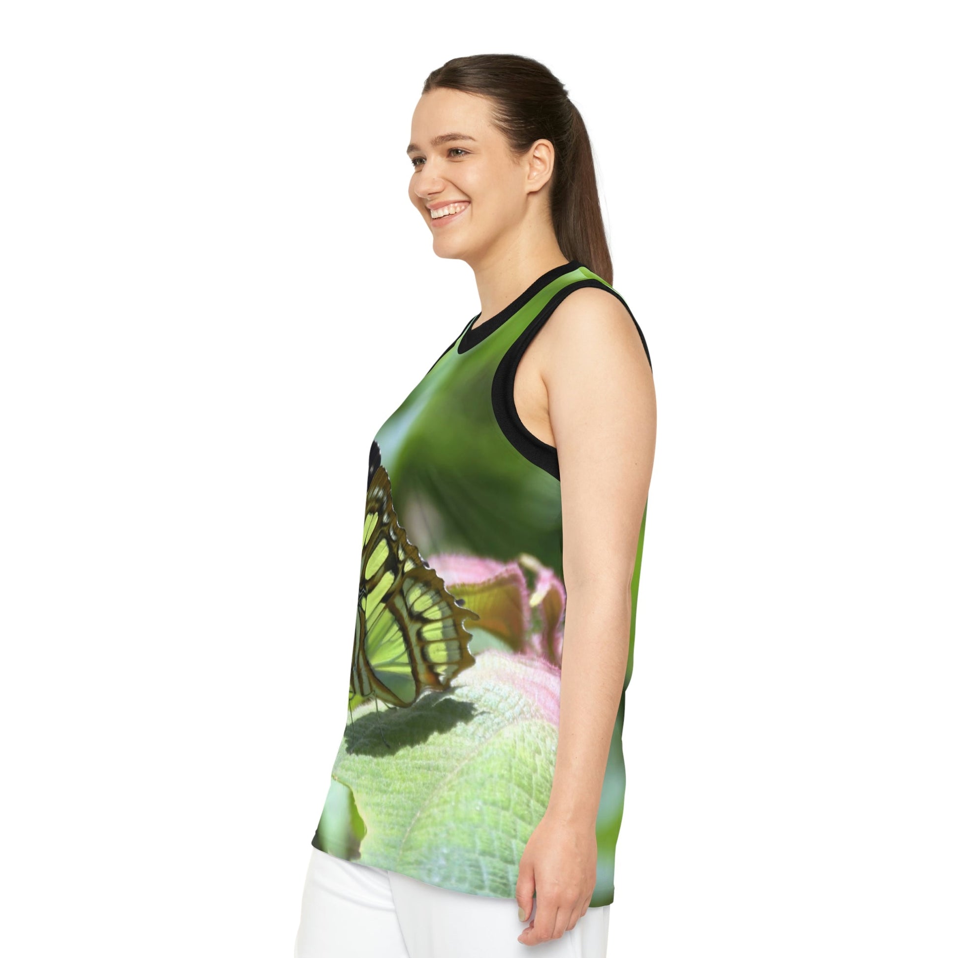 Unisex Basketball Jersey (AOP) - All Over Print - Tropical Plants and Buttefly in El Yunque Rainforest Puerto Rico - Made in China - Green Forest Home