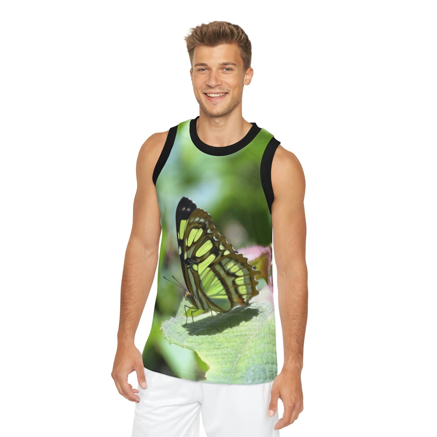 Unisex Basketball Jersey (AOP) - All Over Print - Tropical Plants and Buttefly in El Yunque Rainforest Puerto Rico - Made in China - Green Forest Home