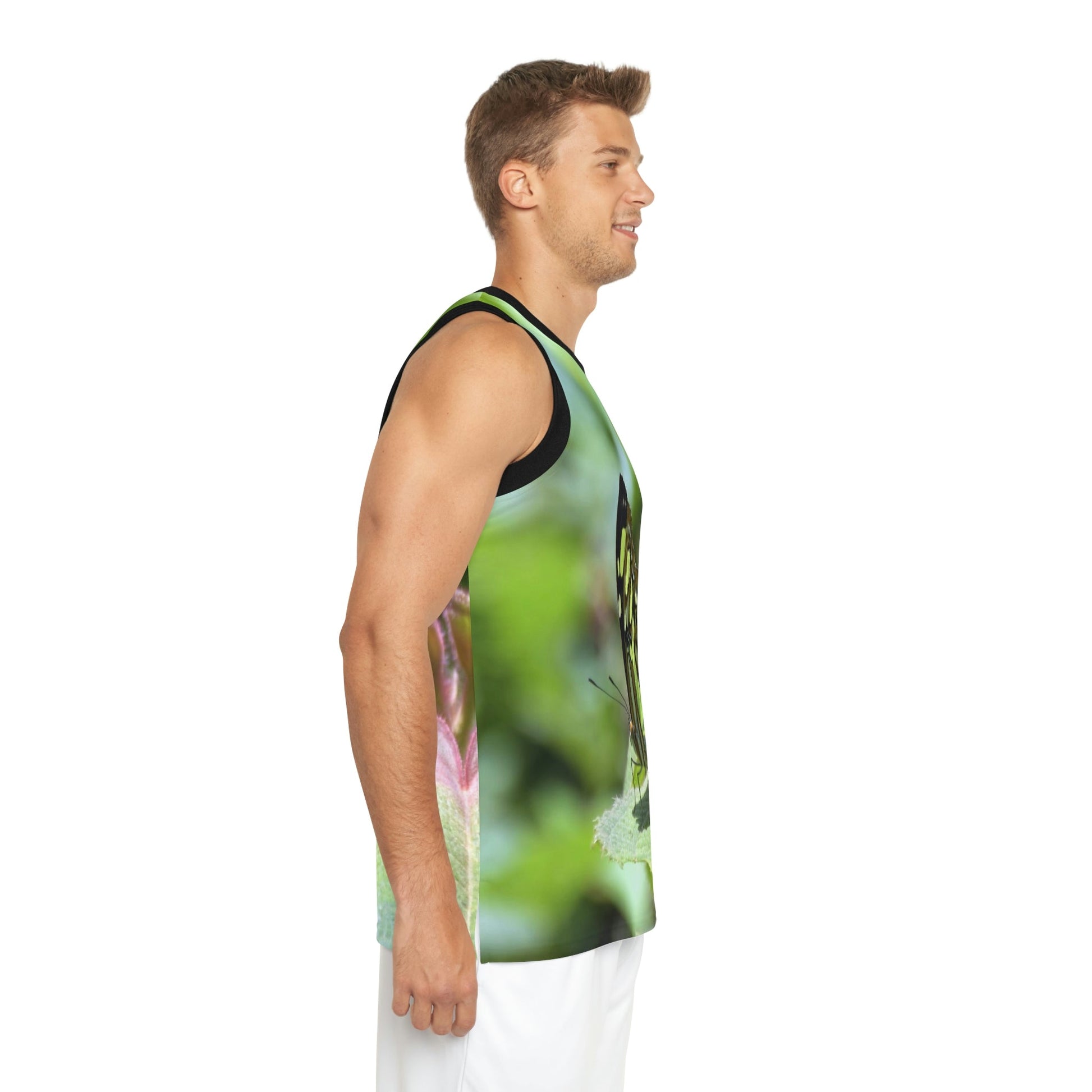 Unisex Basketball Jersey (AOP) - All Over Print - Tropical Plants and Buttefly in El Yunque Rainforest Puerto Rico - Made in China - Green Forest Home