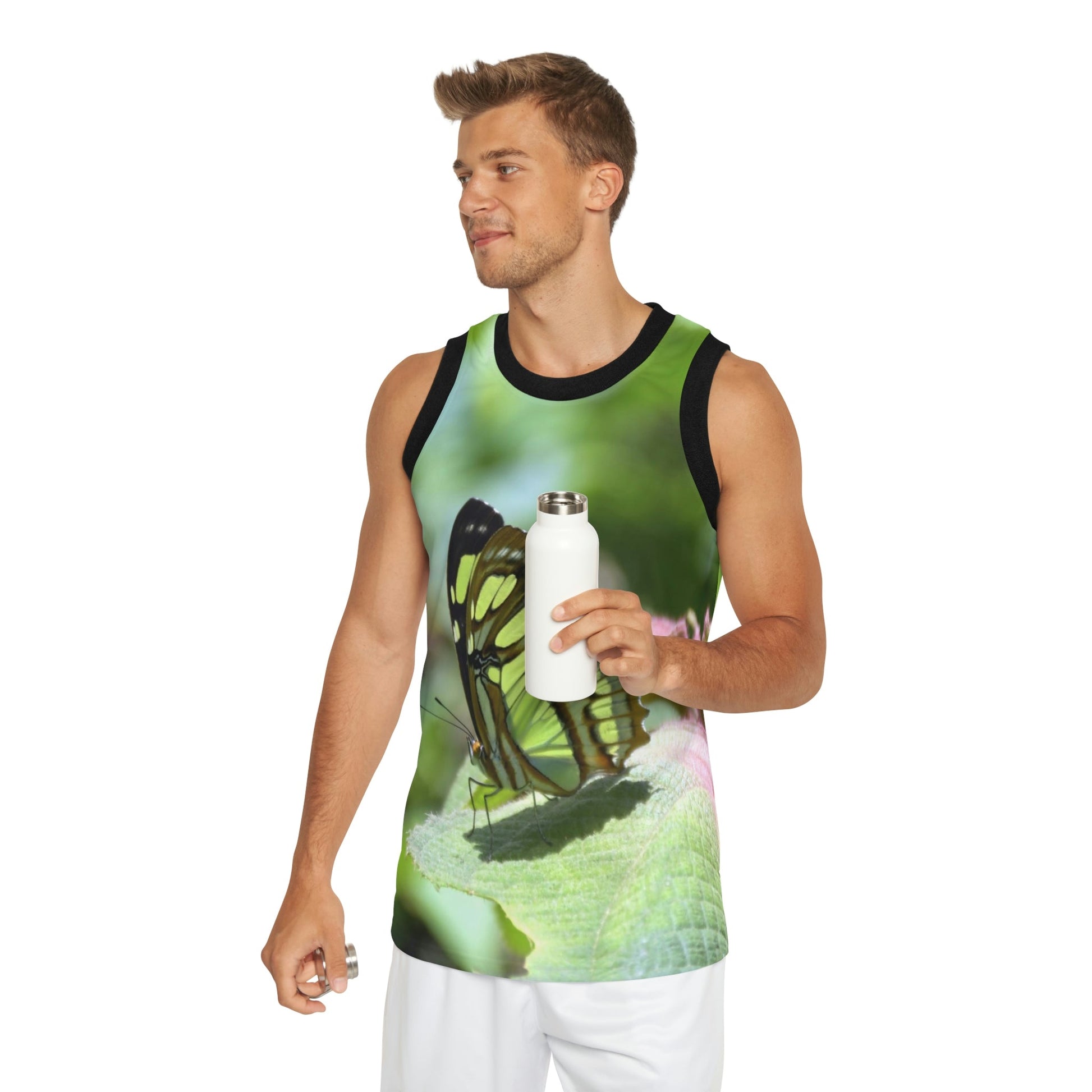 Unisex Basketball Jersey (AOP) - All Over Print - Tropical Plants and Buttefly in El Yunque Rainforest Puerto Rico - Made in China - Green Forest Home