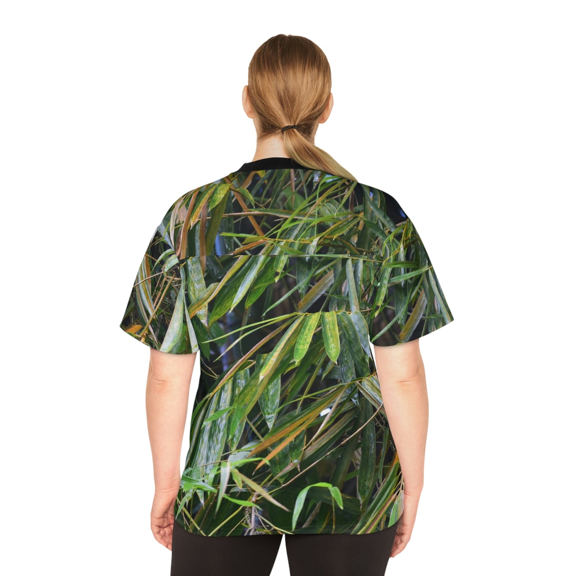 Unisex Football Jersey (AOP) - Tropical Bamboo Leaves - from El Yunque Rainforest Puerto Rico - Made in China - Green Forest Home