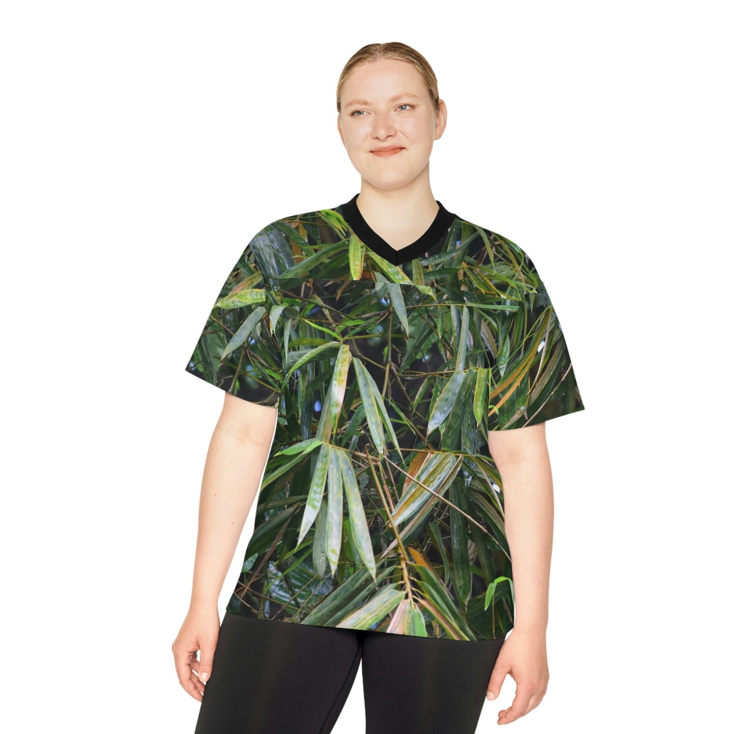 Unisex Football Jersey (AOP) - Tropical Bamboo Leaves - from El Yunque Rainforest Puerto Rico - Made in China - Green Forest Home