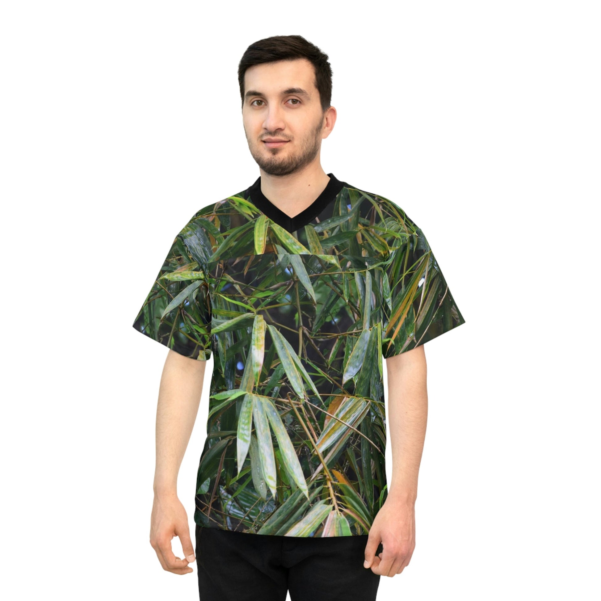 Unisex Football Jersey (AOP) - Tropical Bamboo Leaves - from El Yunque Rainforest Puerto Rico - Made in China - Green Forest Home