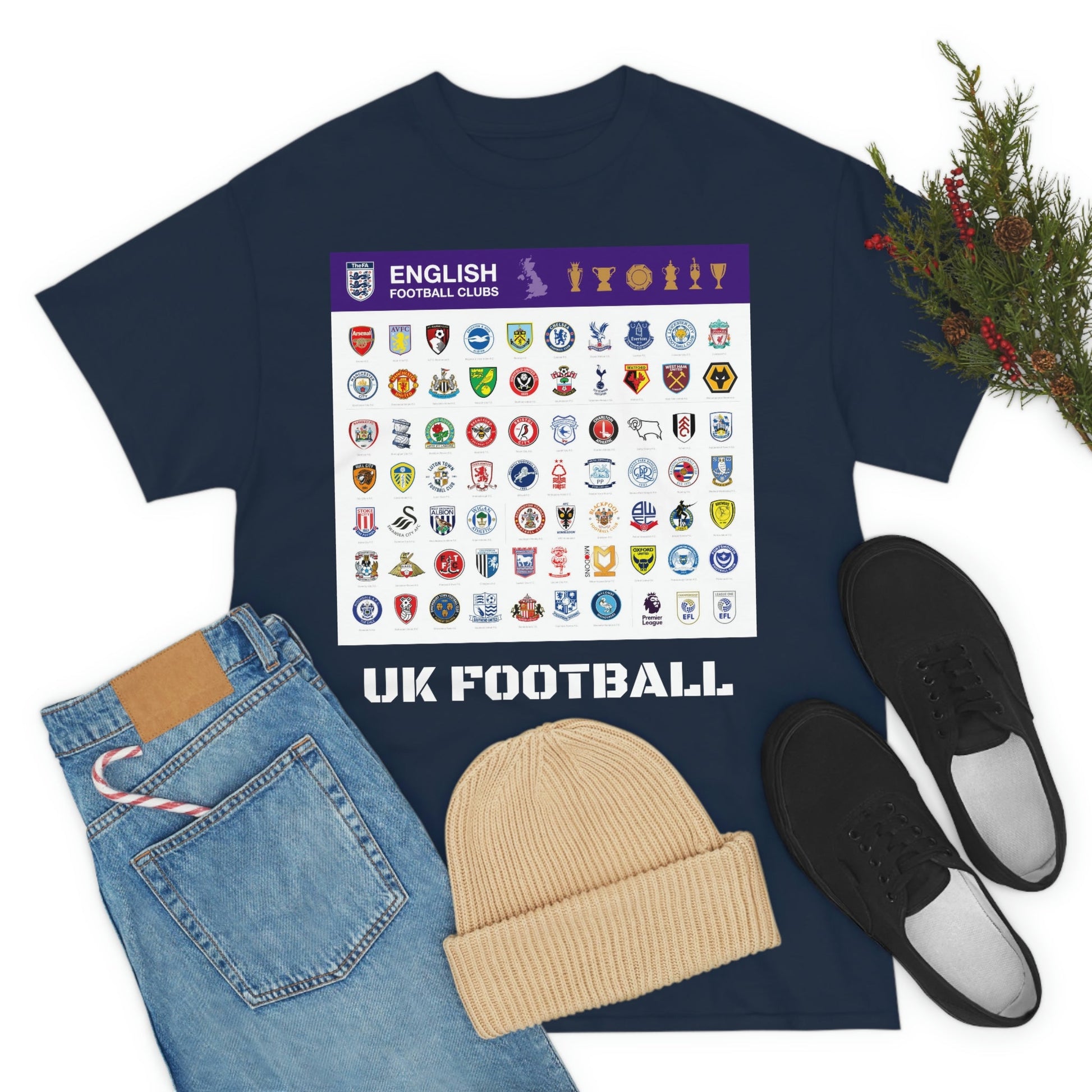 Unisex Heavy Cotton Tee - All Major UK Football Clubs - Quality T-shirt Gildan5000 - Fulfilled by M-A-N-A Factory in United Kingdom - Green Forest Home