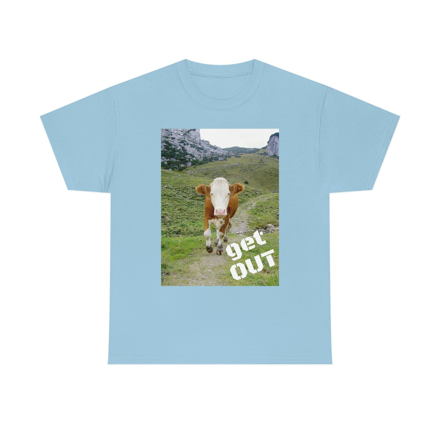 UNISEX Heavy Cotton Tee - Gildan 5000 - Holy Cow - GET OUT - Made in Canada by Print Geek in 3 days - Green Forest Home