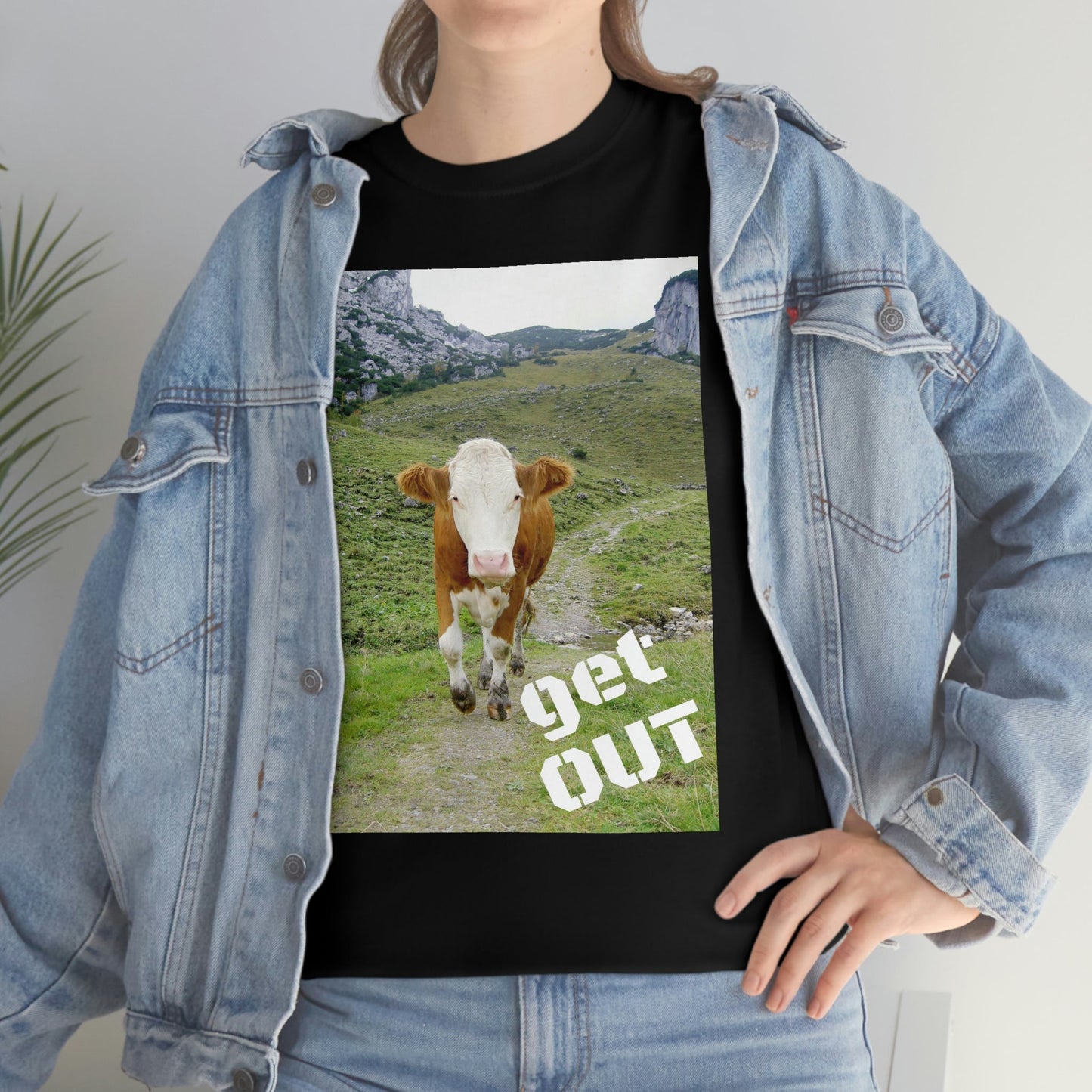 UNISEX Heavy Cotton Tee - Gildan 5000 - Holy Cow - GET OUT - Made in Canada by Print Geek in 3 days - Green Forest Home