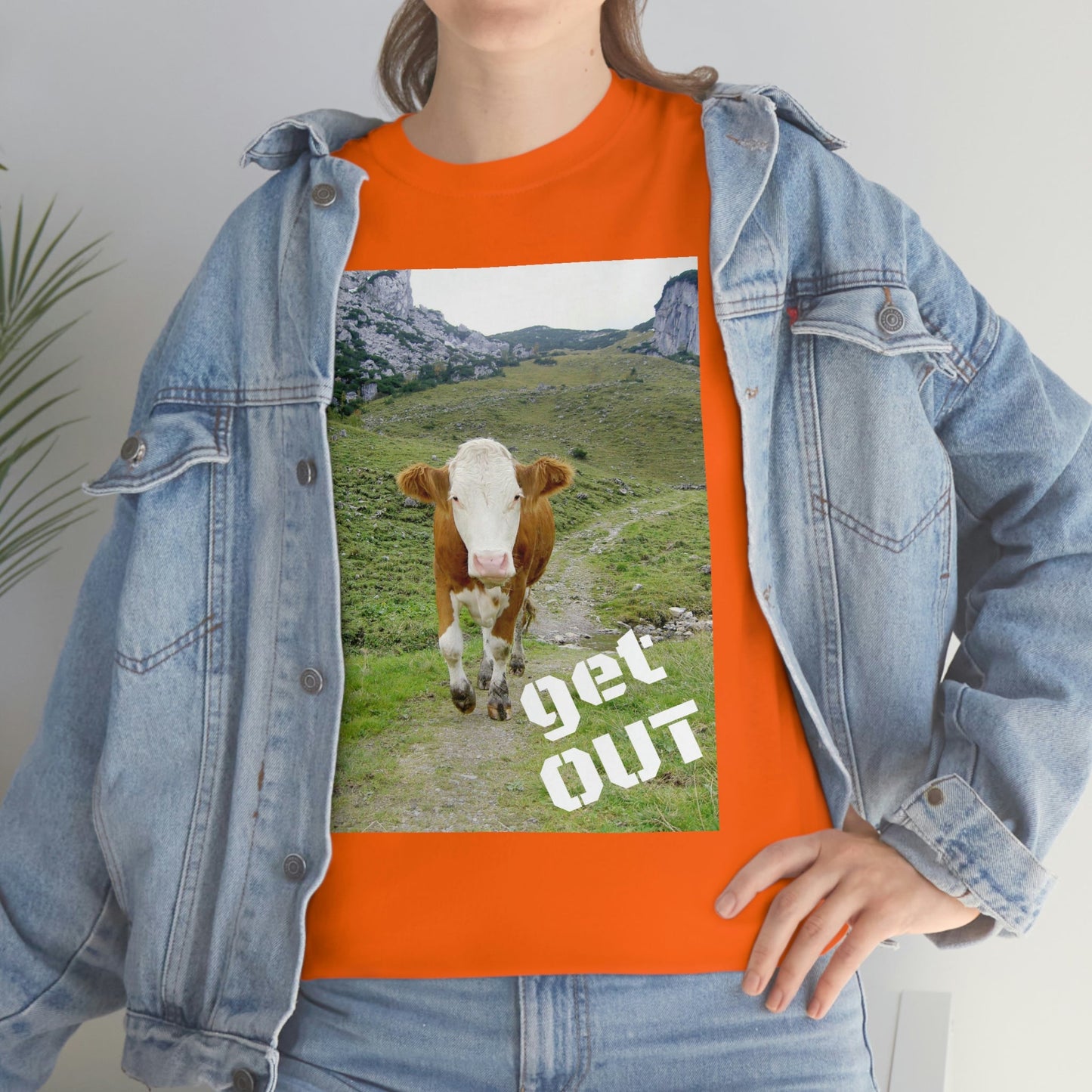 UNISEX Heavy Cotton Tee - Gildan 5000 - Holy Cow - GET OUT - Made in Canada by Print Geek in 3 days - Green Forest Home