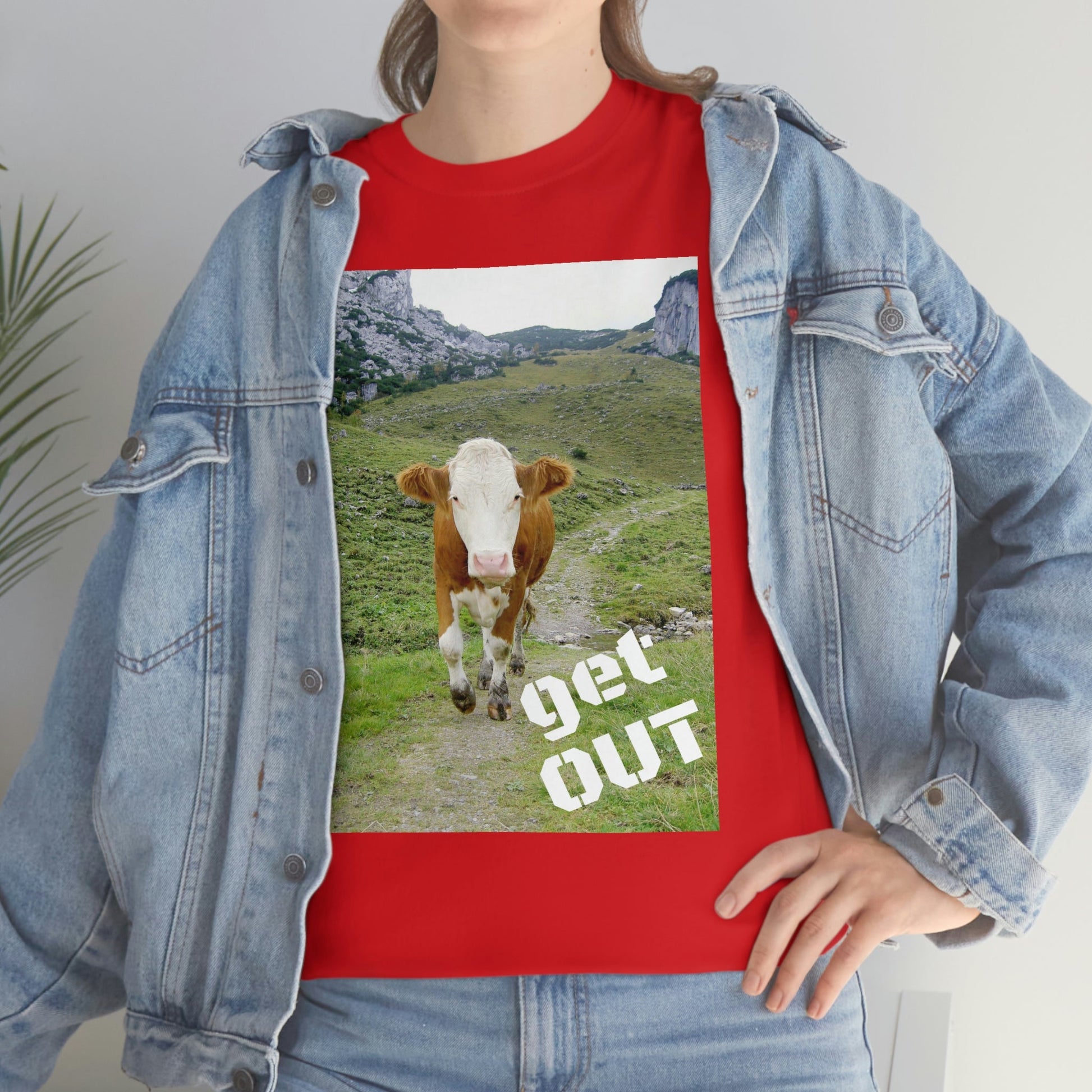 UNISEX Heavy Cotton Tee - Gildan 5000 - Holy Cow - GET OUT - Made in Canada by Print Geek in 3 days - Green Forest Home