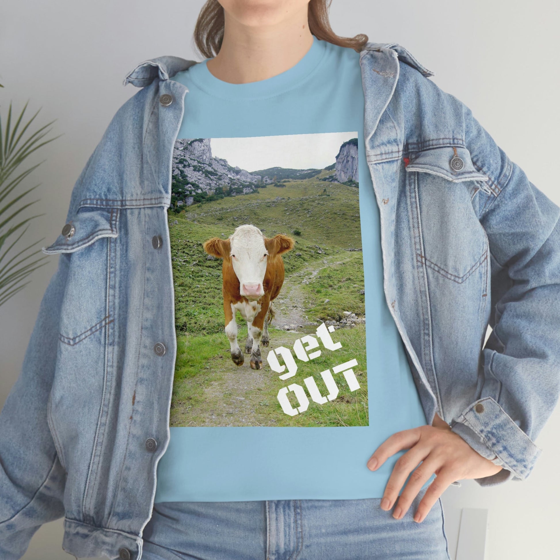 UNISEX Heavy Cotton Tee - Gildan 5000 - Holy Cow - GET OUT - Made in Canada by Print Geek in 3 days - Green Forest Home