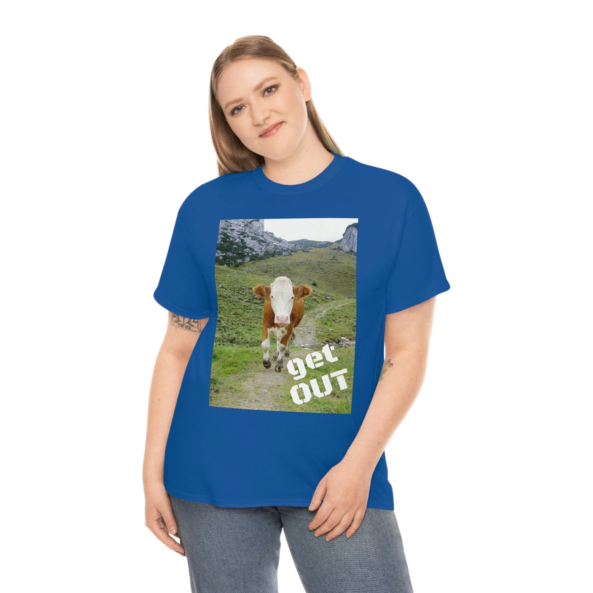 UNISEX Heavy Cotton Tee - Gildan 5000 - Holy Cow - GET OUT - Made in Canada by Print Geek in 3 days - Green Forest Home