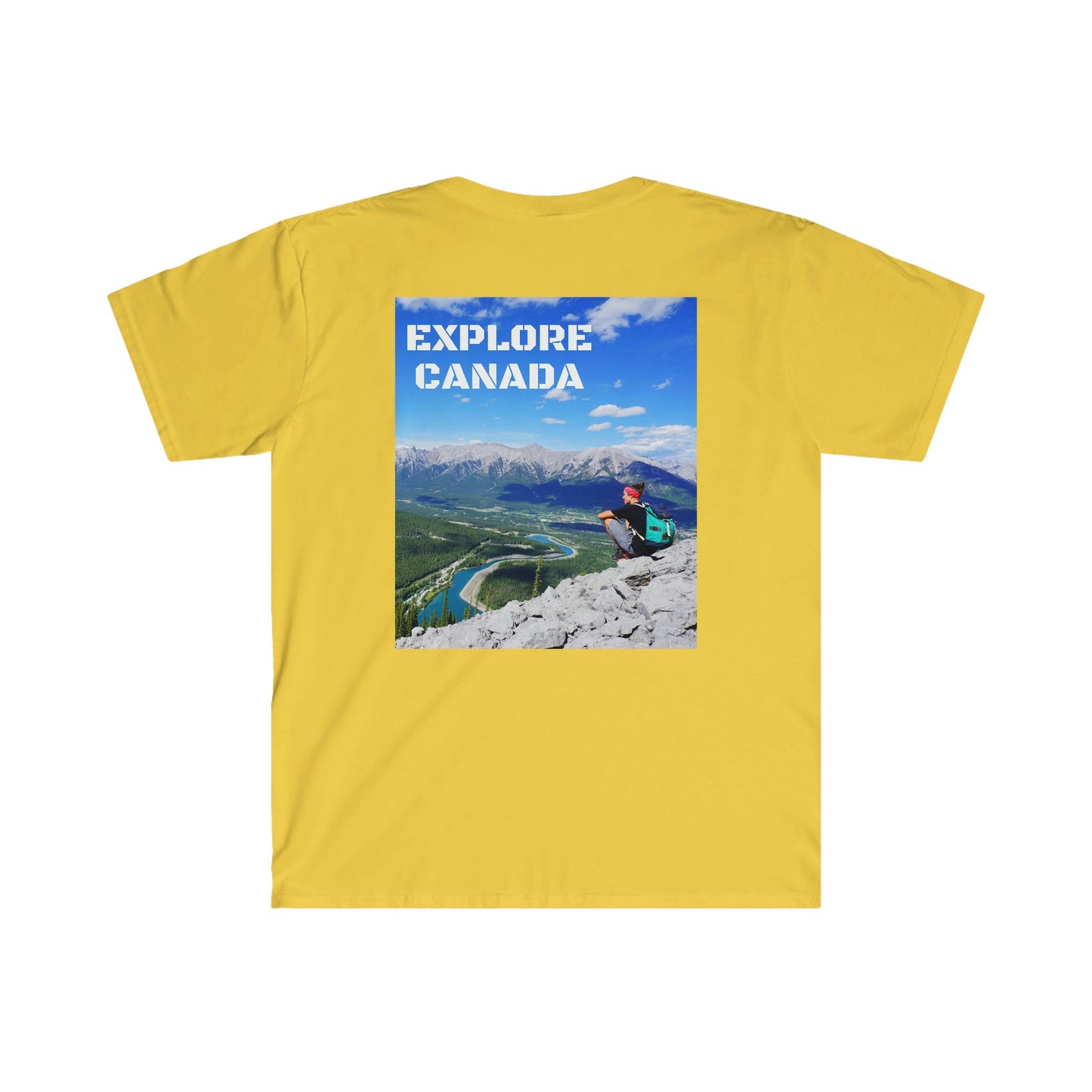 Unisex Softstyle T-Shirt - 100% cotton - Gildan 64000 - Made in CANADA in 3 Days - Moraine lake, Banff national park in the Rocky Mountains, Alberta & Canmore, Canada - Green Forest Home