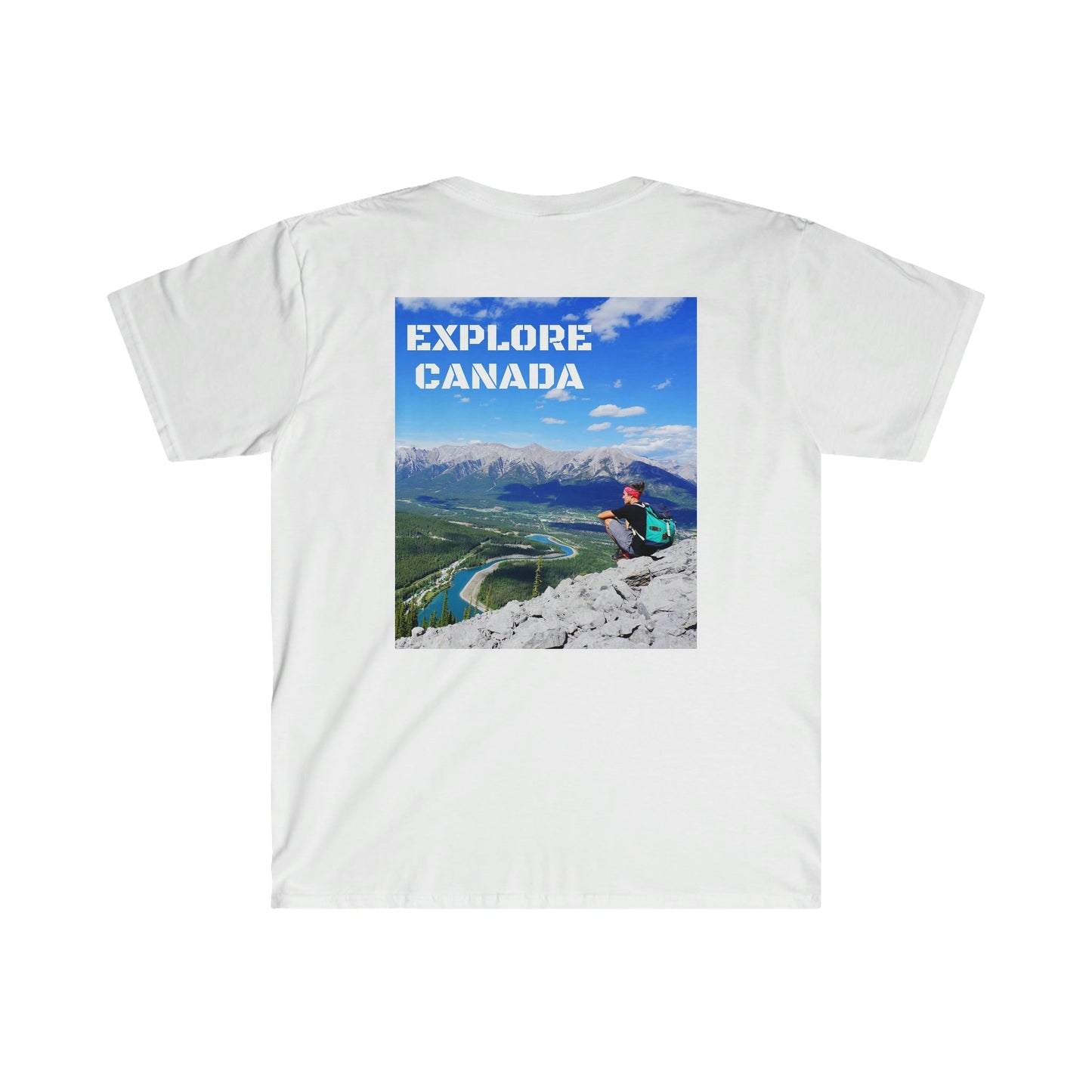 Unisex Softstyle T-Shirt - 100% cotton - Gildan 64000 - Made in CANADA in 3 Days - Moraine lake, Banff national park in the Rocky Mountains, Alberta & Canmore, Canada - Green Forest Home