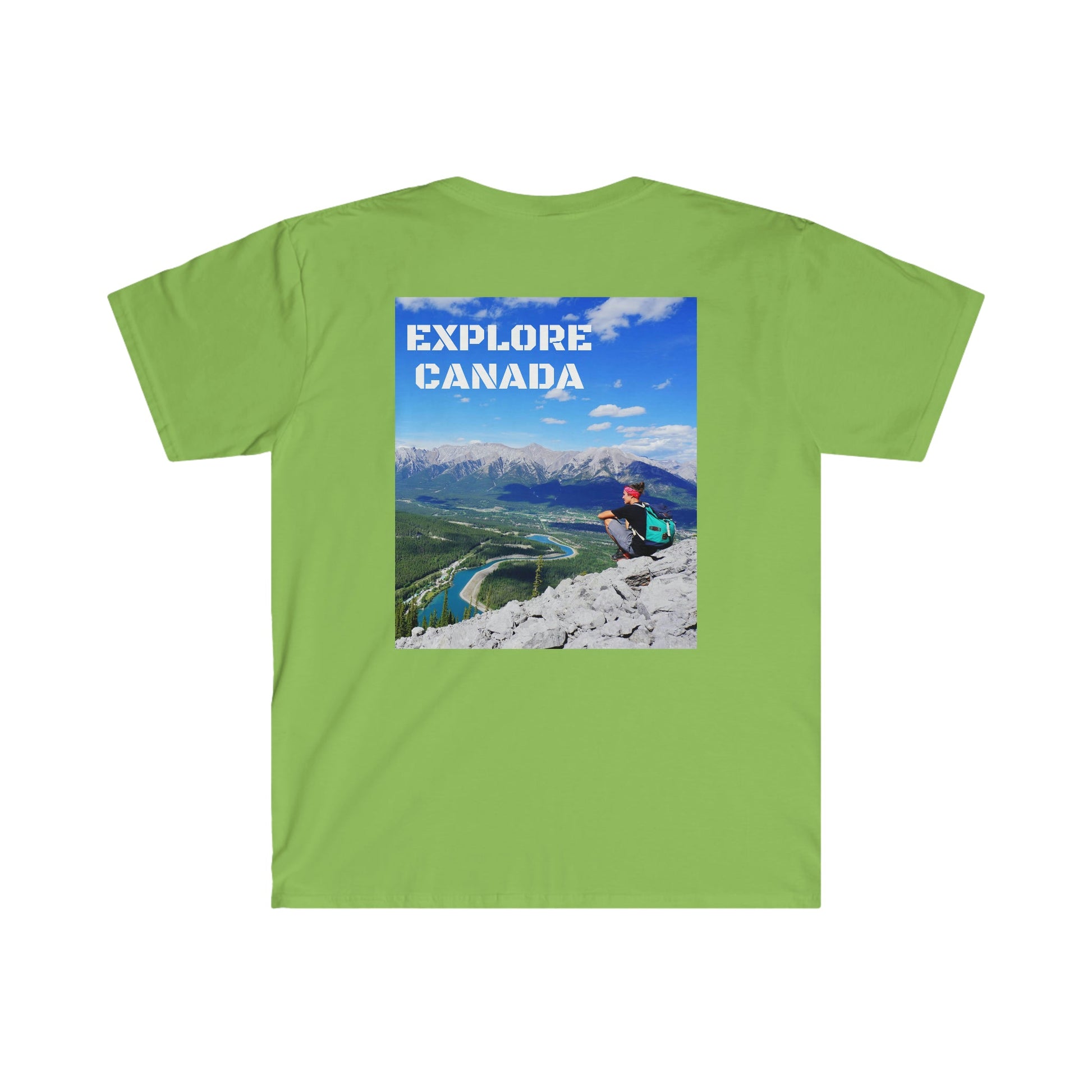 Unisex Softstyle T-Shirt - 100% cotton - Gildan 64000 - Made in CANADA in 3 Days - Moraine lake, Banff national park in the Rocky Mountains, Alberta & Canmore, Canada - Green Forest Home