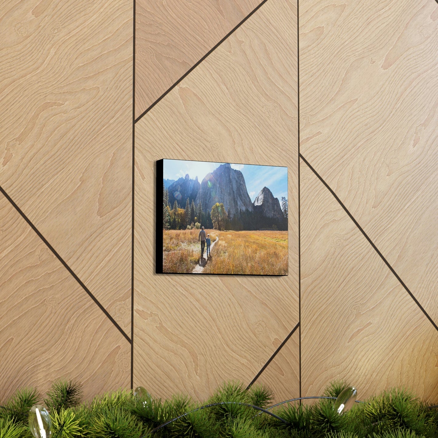 US NATIONAL PARKS - SMALL Canvas Gallery Wraps - Leading by example - Father & son on trail in Yosemite - Green Forest Home