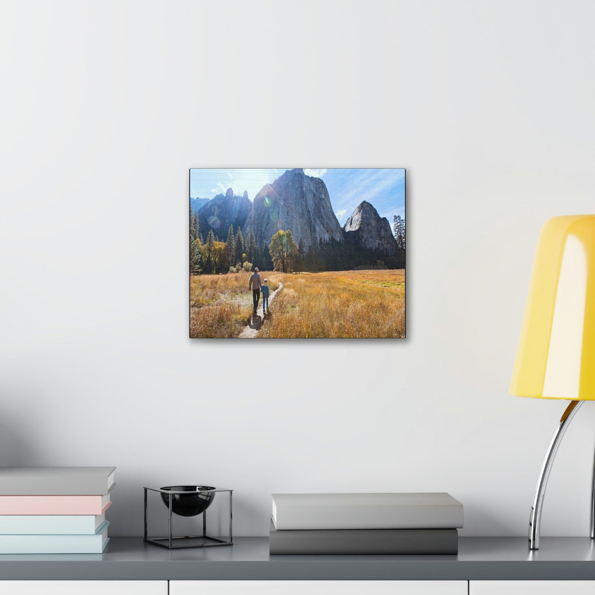 US NATIONAL PARKS - SMALL Canvas Gallery Wraps - Leading by example - Father & son on trail in Yosemite - Green Forest Home