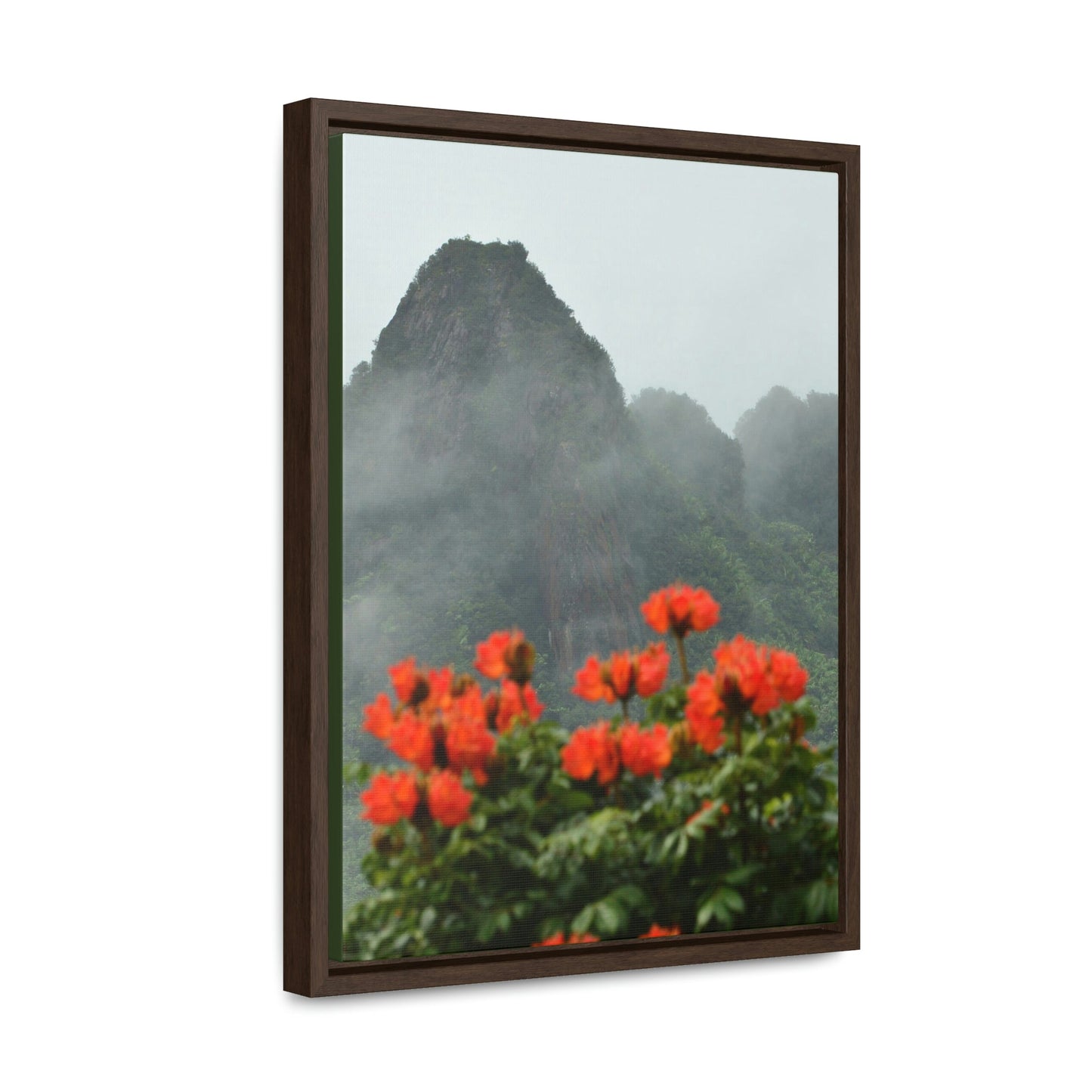 Vertical Framed Premium Gallery Wrap Canvas - Telephoto View at 1,000 feet alt. from Yokahu tower after a storm - El Yunque rainforest PR - Green Forest Home